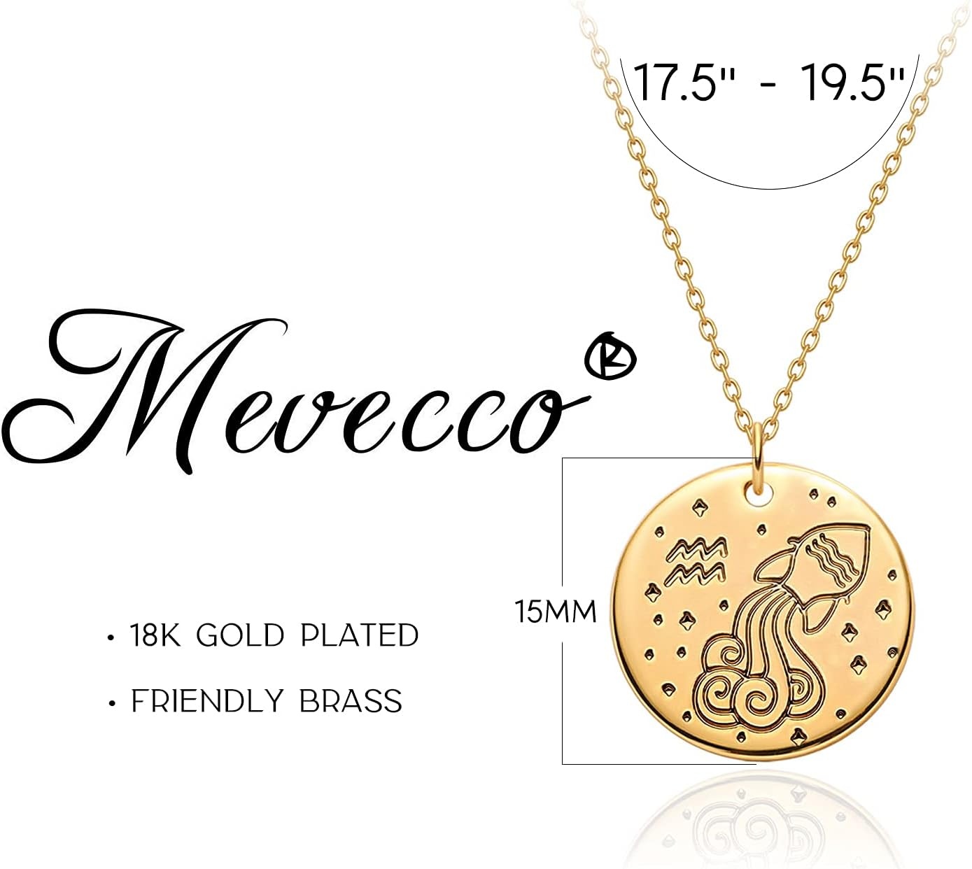 image:imageMEVECCO Constellation Disc Coin Necklace 18K Gold Plated Dainty 12 Constellation Personalized Pendant Necklace Gifts