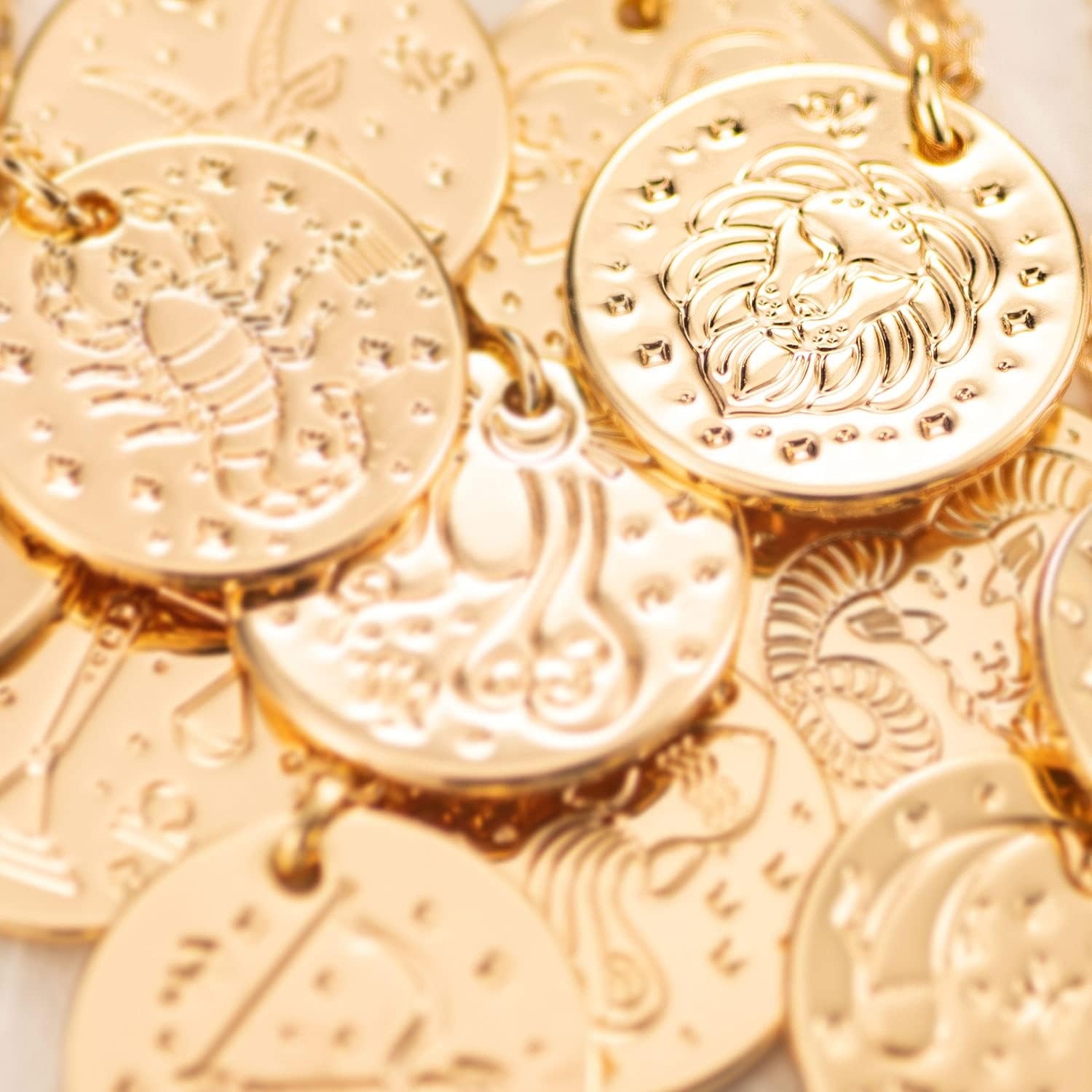 image:imageMEVECCO Constellation Disc Coin Necklace 18K Gold Plated Dainty 12 Constellation Personalized Pendant Necklace Gifts