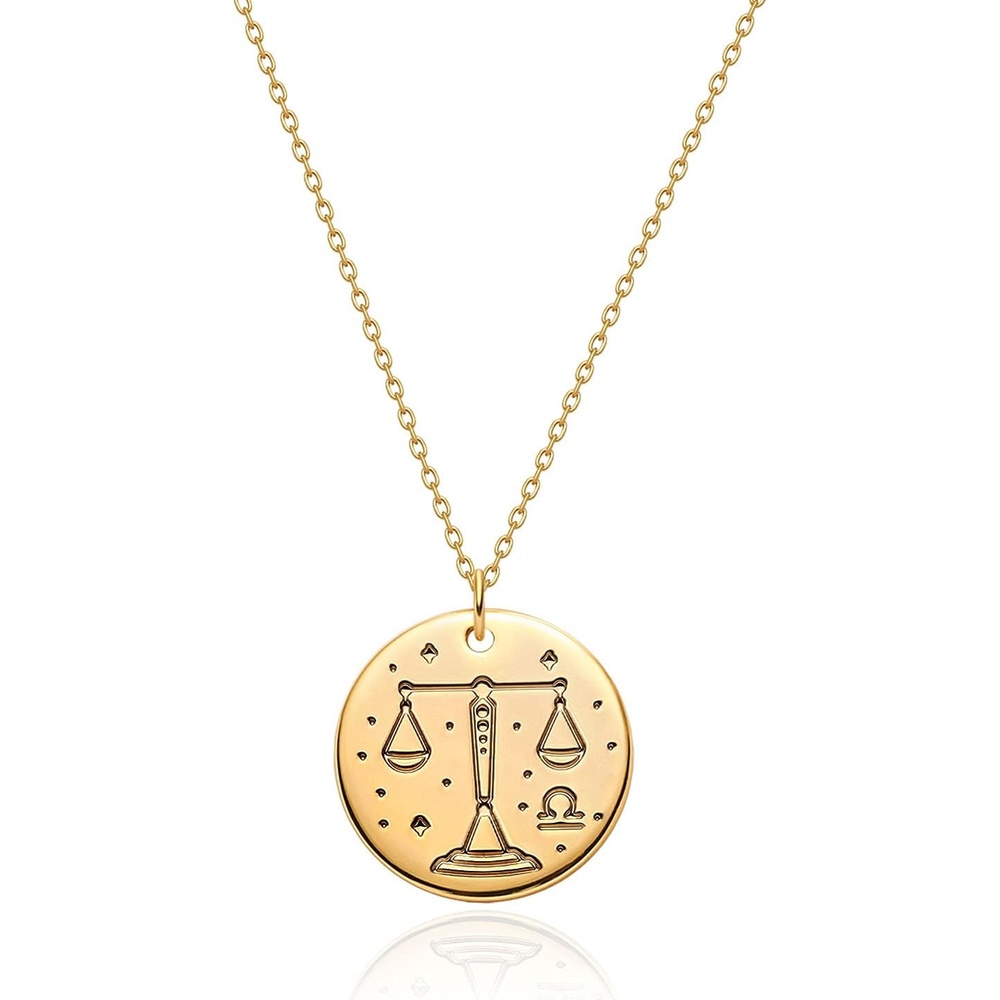 image:imageMEVECCO Constellation Disc Coin Necklace 18K Gold Plated Dainty 12 Constellation Personalized Pendant Necklace Gifts