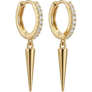 image:imageMevecco Gold Dainty Dangle Hoop Earrings for Women 14K Gold Plated Delicate cute Geometric Triangle Cone Dangle EarringsASpike