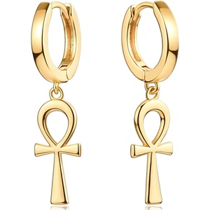 image:imageMevecco Gold Dainty Dangle Hoop Earrings for Women 14K Gold Plated Delicate cute Geometric Triangle Cone Dangle EarringsAnkh cross