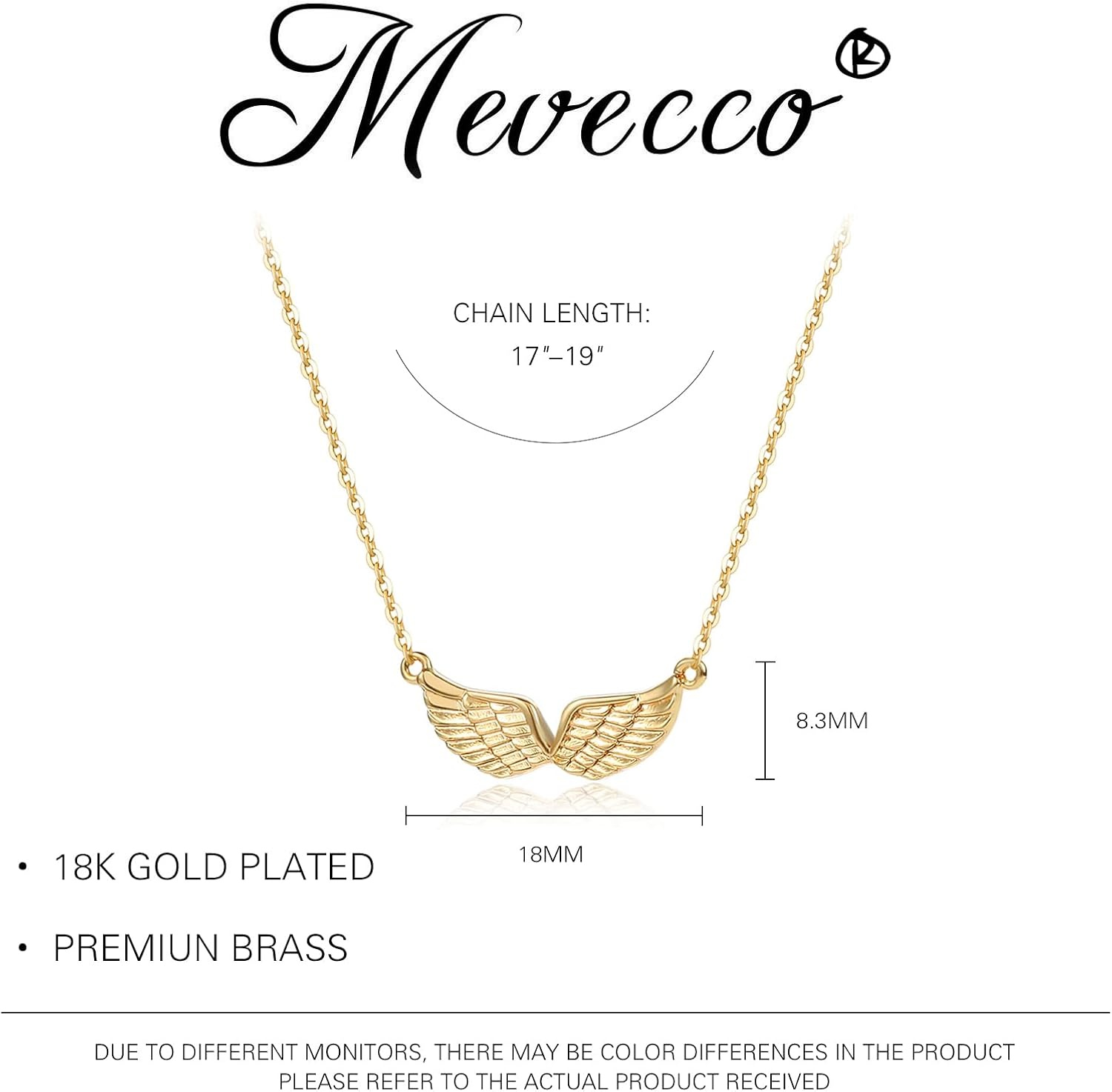 image:imageMEVECCO Gold Angel Wings Pendant Necklace 18K Gold Filled Dainty Minimalist for Women