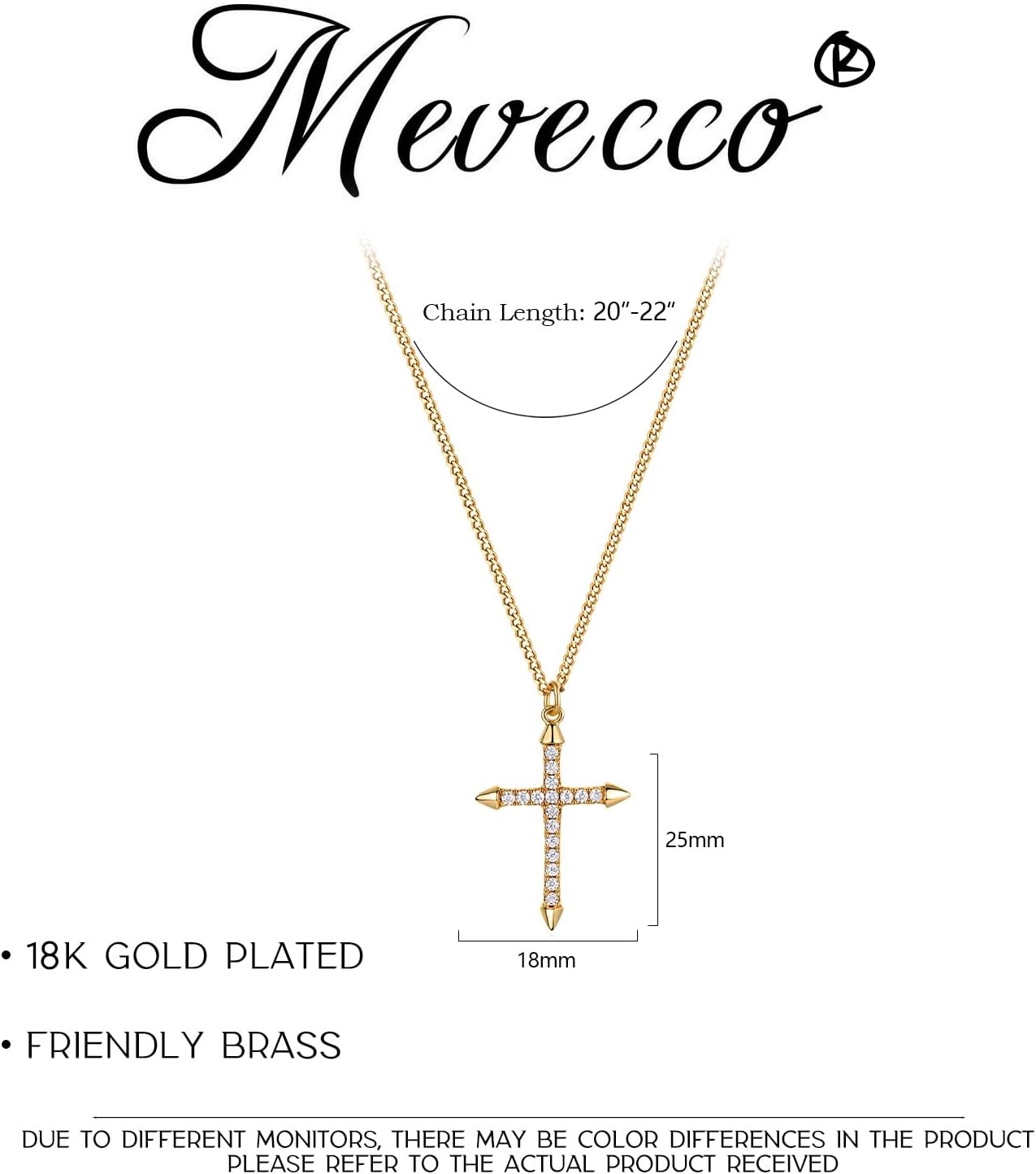 image:imageMEVECCO Gold Dainty Cross Necklace 18K Gold Plated Cubic Zircon Cross Necklace Faith Pendant Necklace Minimalist Handmade Crucifix Chain Necklace Gifts