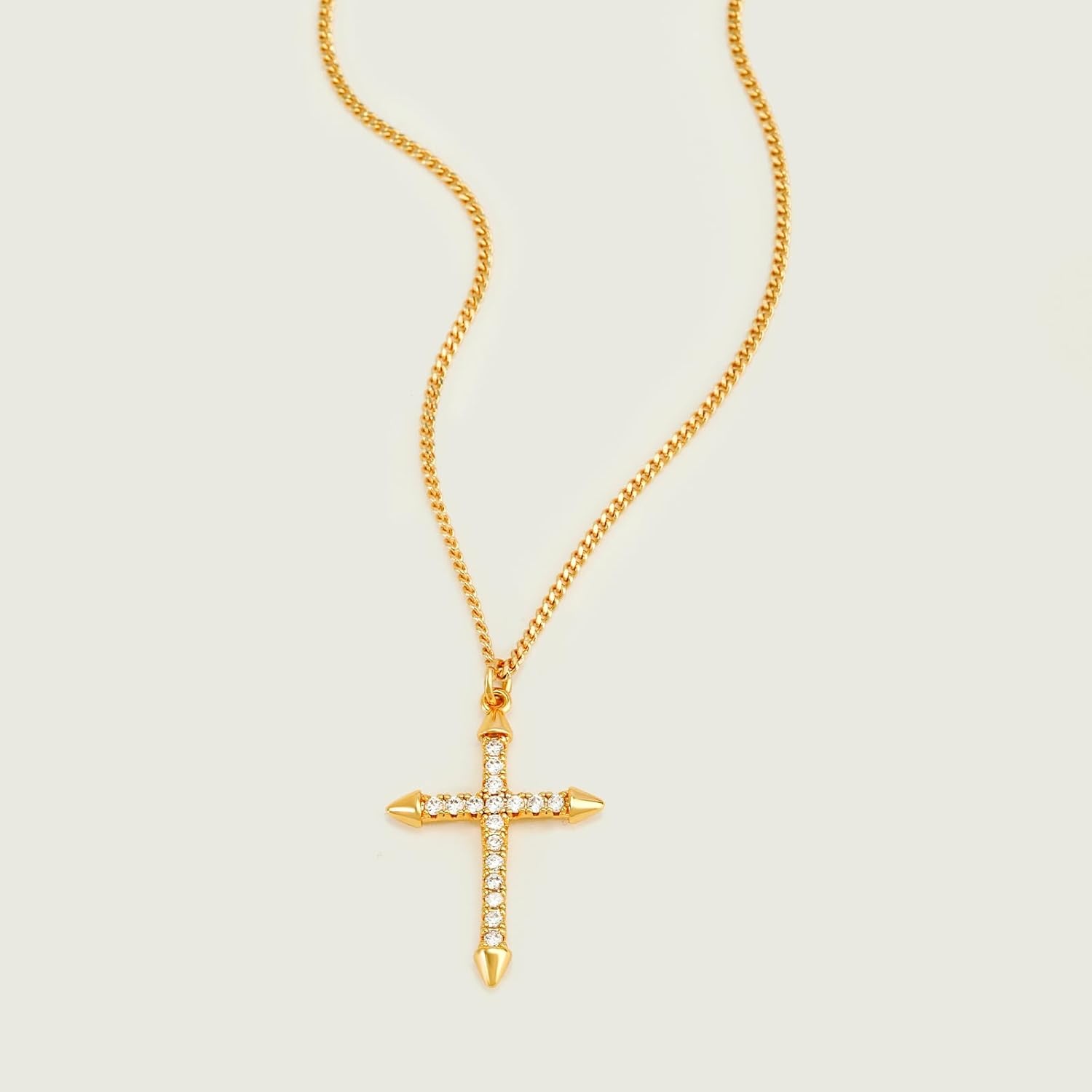 image:imageMEVECCO Gold Dainty Cross Necklace 18K Gold Plated Cubic Zircon Cross Necklace Faith Pendant Necklace Minimalist Handmade Crucifix Chain Necklace Gifts