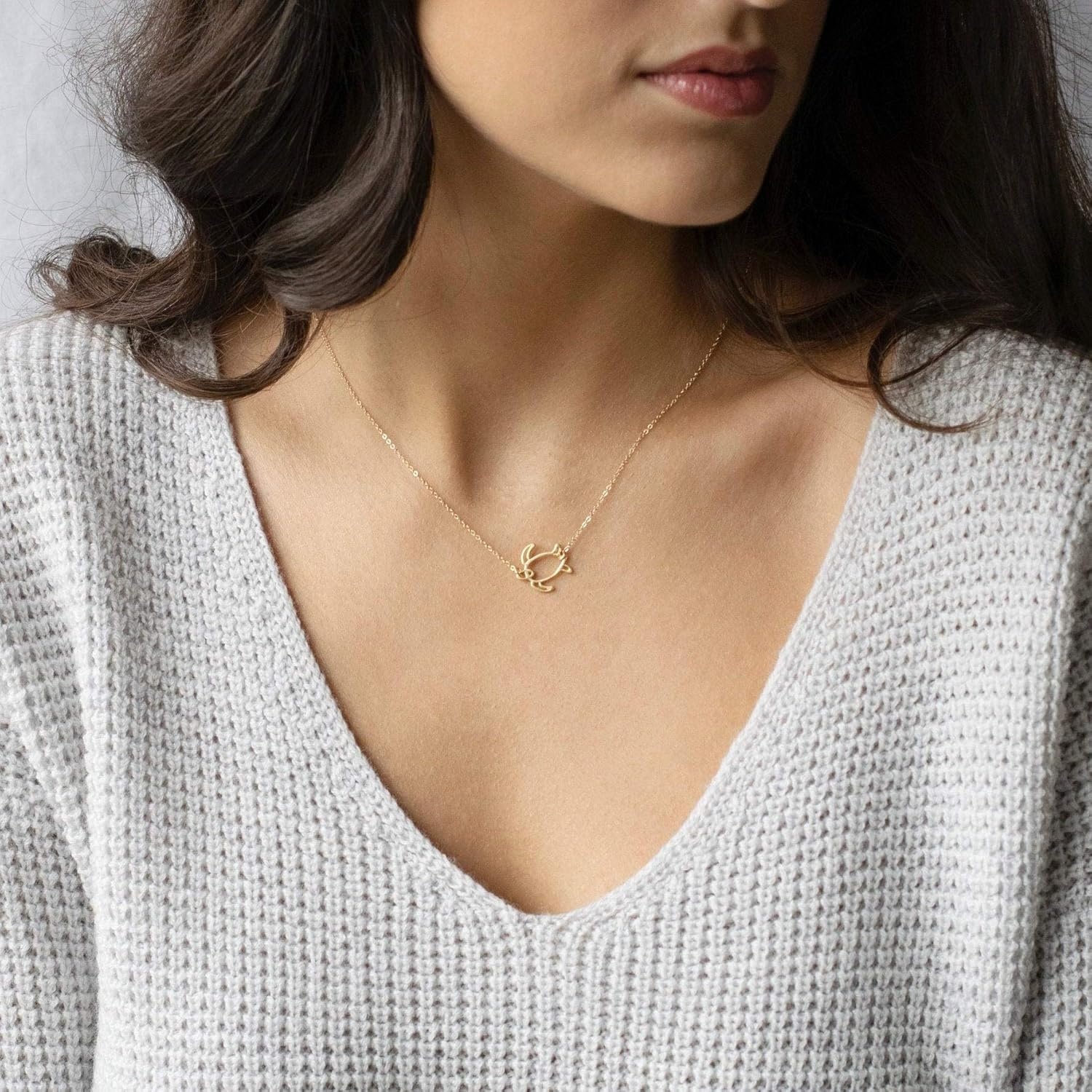 image:imageMEVECCO Gold Dainty Turtle Necklace for Women14K Gold Plated Cute Tiny Boho Sea Tortoise Pendant Necklace