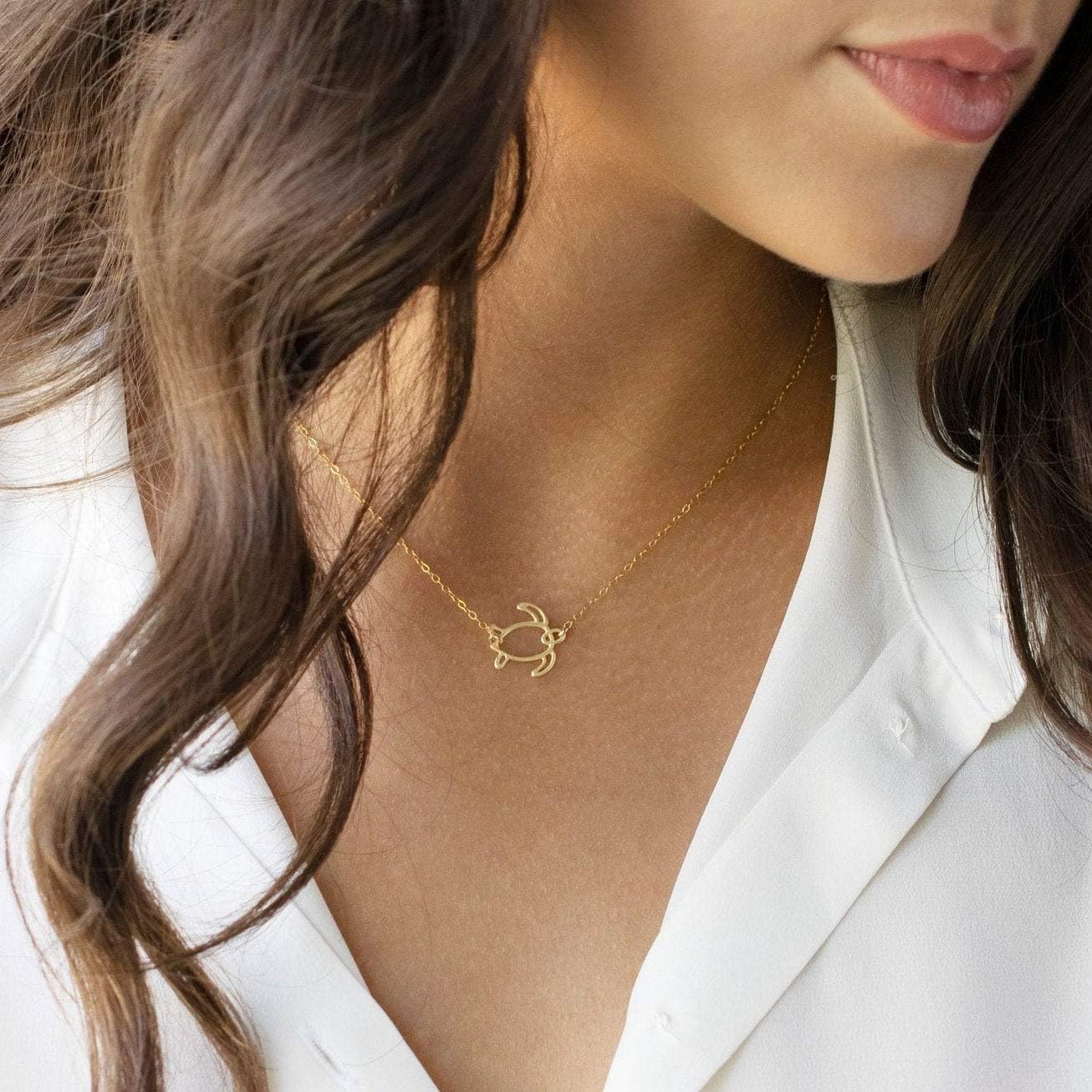 image:imageMEVECCO Gold Dainty Turtle Necklace for Women14K Gold Plated Cute Tiny Boho Sea Tortoise Pendant Necklace