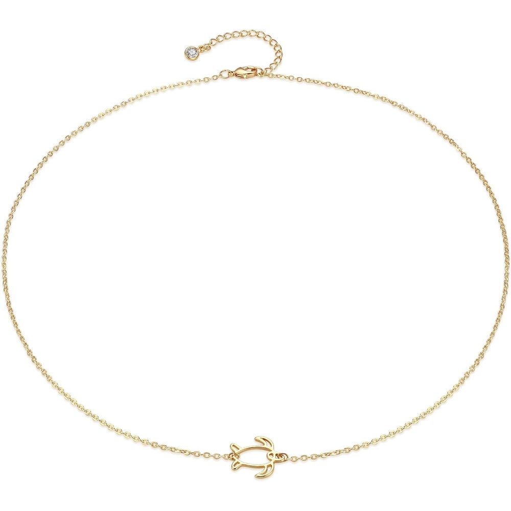 image:imageMEVECCO Gold Dainty Turtle Necklace for Women14K Gold Plated Cute Tiny Boho Sea Tortoise Pendant Necklace