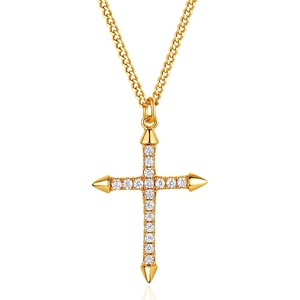 image:imageMEVECCO Gold Dainty Cross Necklace 18K Gold Plated Cubic Zircon Cross Necklace Faith Pendant Necklace Minimalist Handmade Crucifix Chain Necklace Gifts
