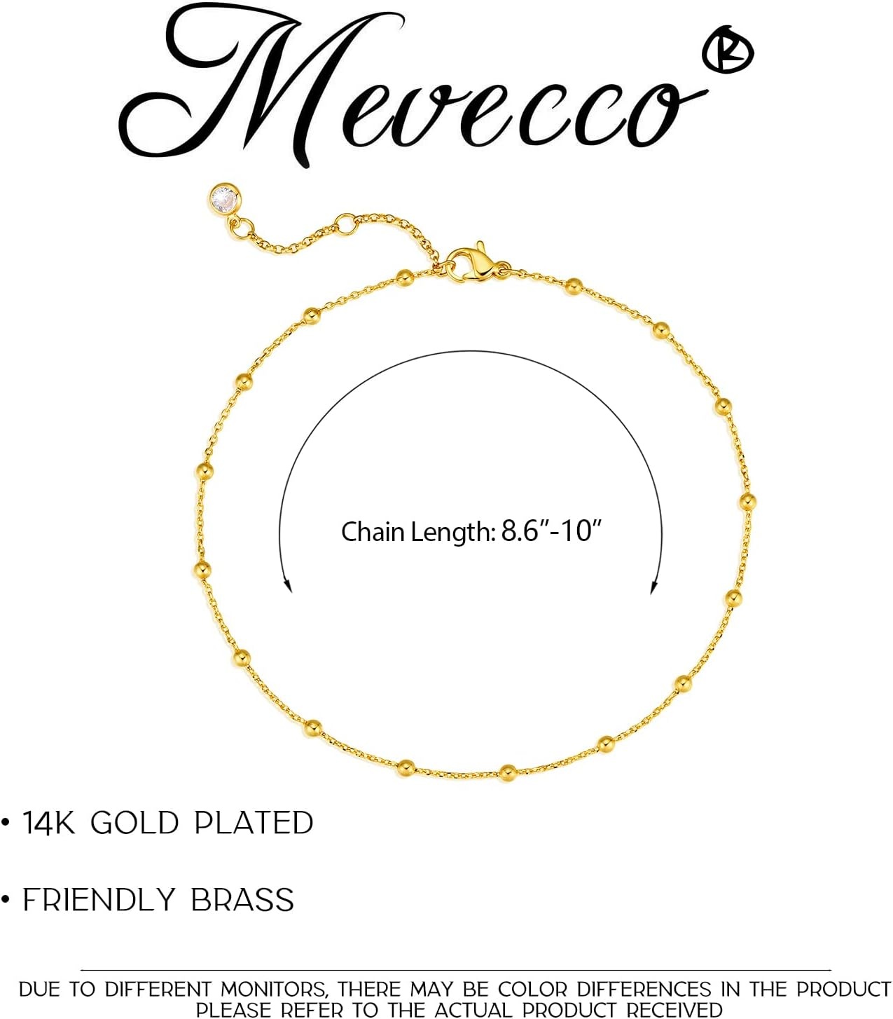 image:imageMEVECCO Anklet for Women Gold Chain 14K Gold Plated Dainty Boho Beach Summer Simple Foot Jewelry Ankle BraceletBall Big