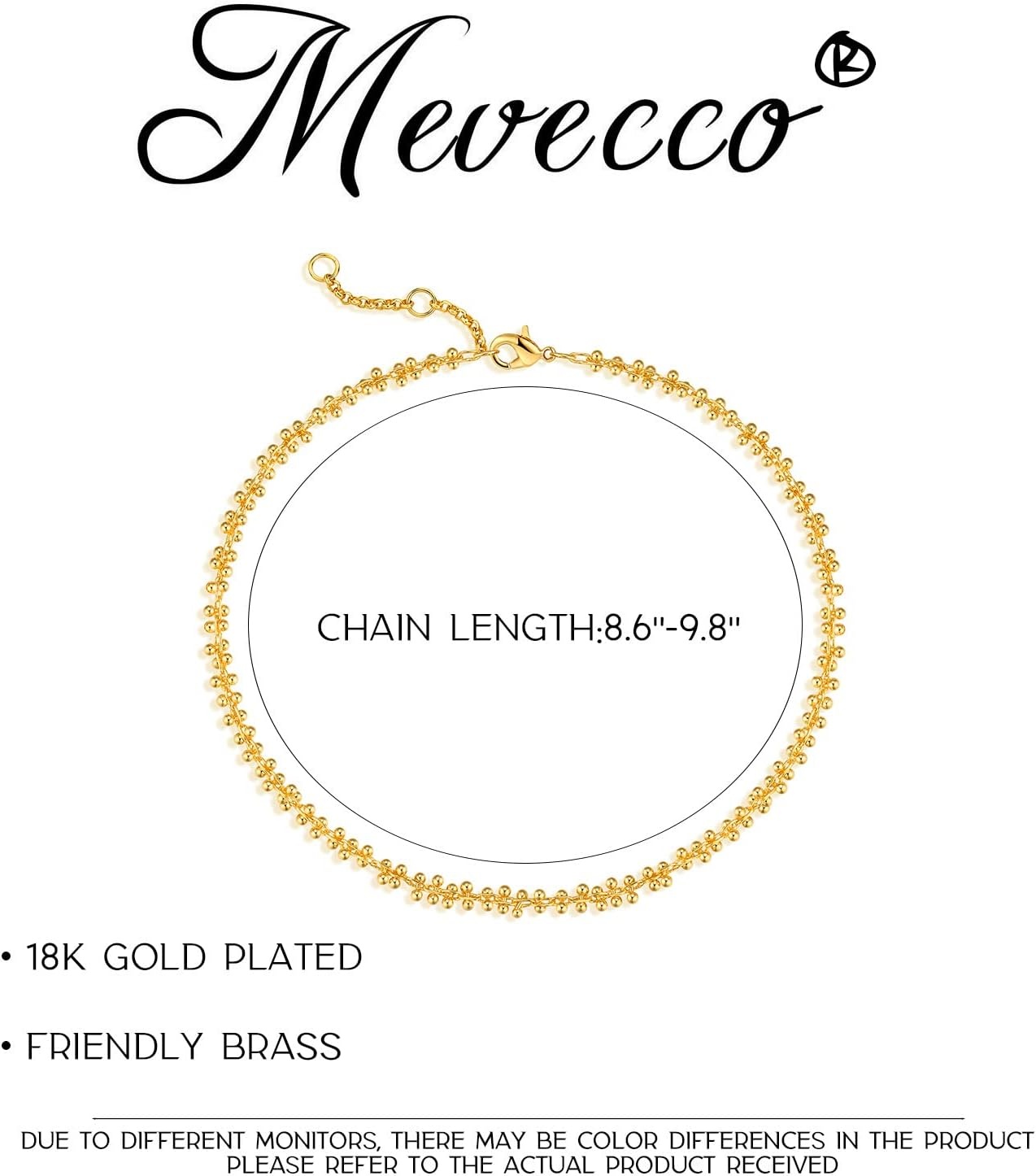 image:imageMEVECCO Anklet for Women Gold Chain 14K Gold Plated Dainty Boho Beach Summer Simple Foot Jewelry Ankle BraceletBall Cluster