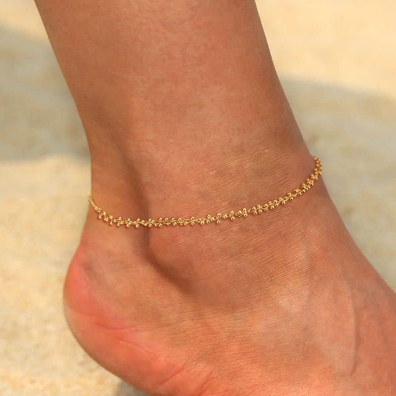 image:imageMEVECCO Anklet for Women Gold Chain 14K Gold Plated Dainty Boho Beach Summer Simple Foot Jewelry Ankle BraceletBall Cluster