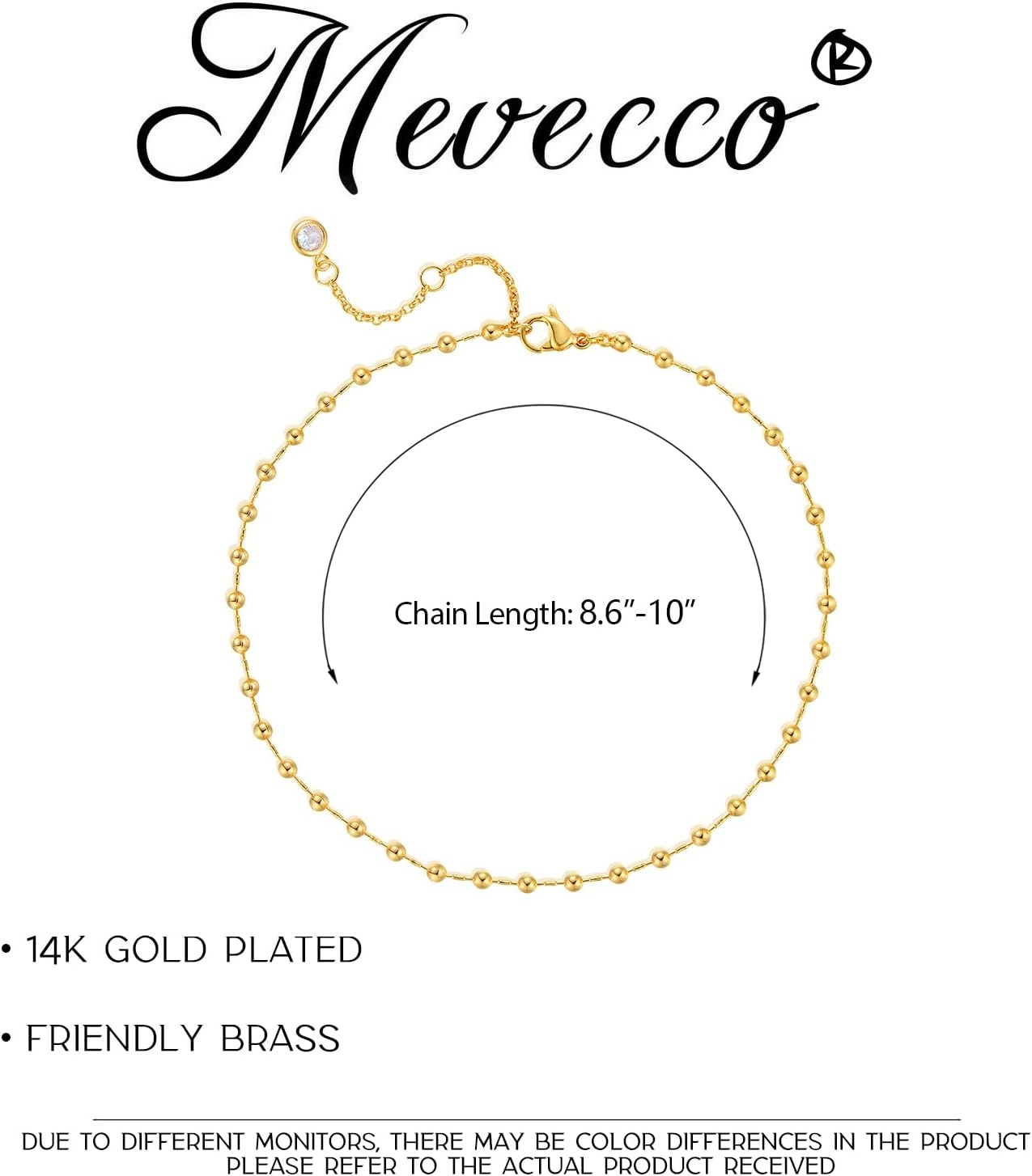 image:imageMEVECCO Anklet for Women Gold Chain 14K Gold Plated Dainty Boho Beach Summer Simple Foot Jewelry Ankle BraceletBall Small