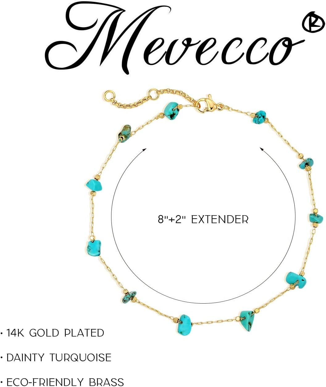 image:imageMEVECCO Anklet for Women Gold Chain 14K Gold Plated Dainty Boho Beach Summer Simple Foot Jewelry Ankle BraceletBead Turquoise