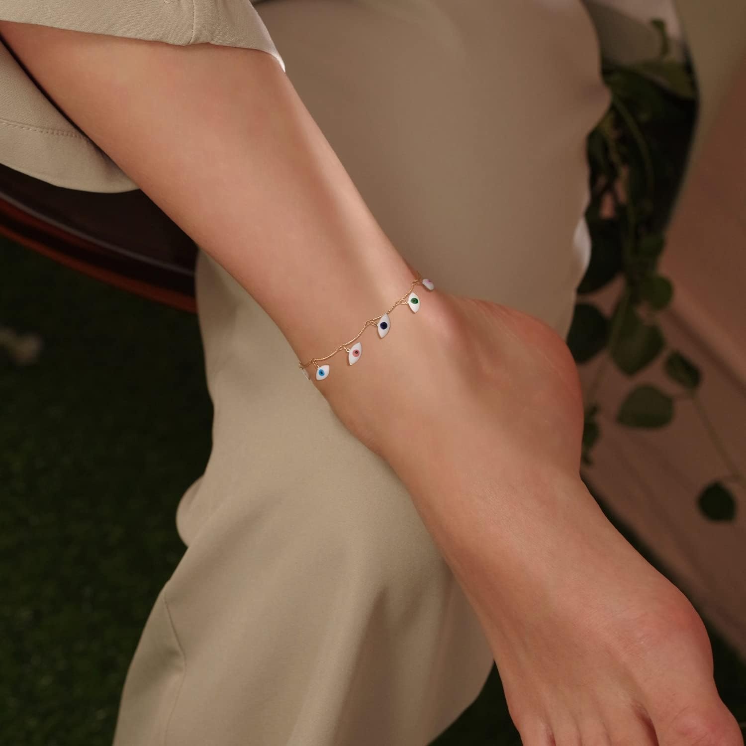 image:imageMEVECCO Anklet for Women Gold Chain 14K Gold Plated Dainty Boho Beach Summer Simple Foot Jewelry Ankle BraceletBig Evil Eye
