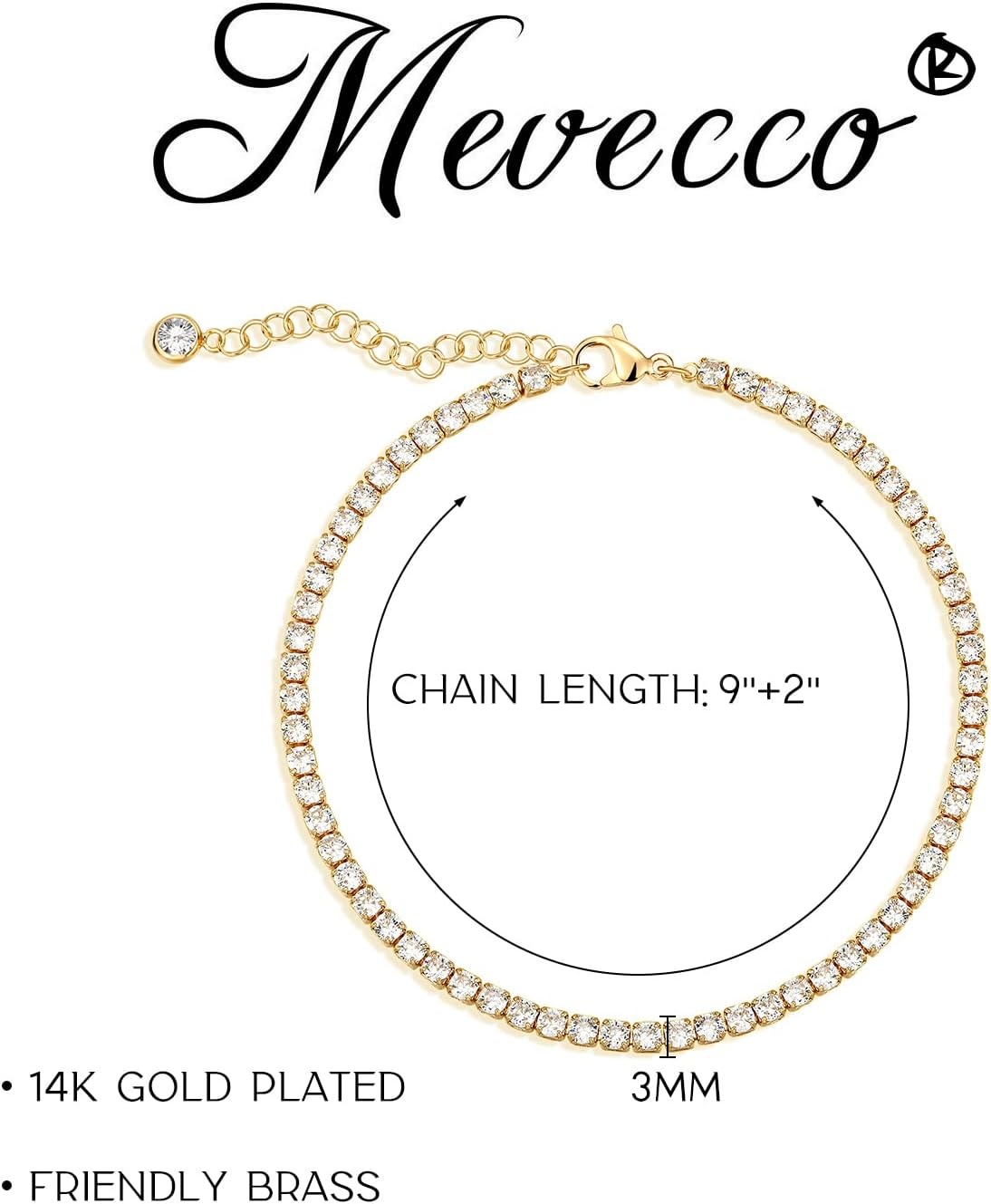 image:imageMEVECCO Anklet for Women Gold Chain 14K Gold Plated Dainty Boho Beach Summer Simple Foot Jewelry Ankle BraceletCZ Claw