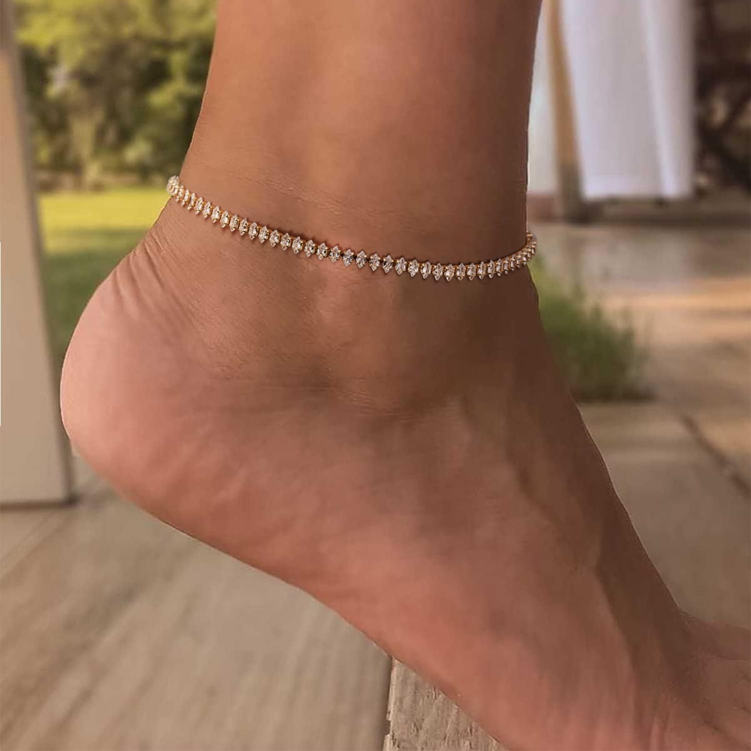 image:imageMEVECCO Anklet for Women Gold Chain 14K Gold Plated Dainty Boho Beach Summer Simple Foot Jewelry Ankle BraceletCZ Horse eye