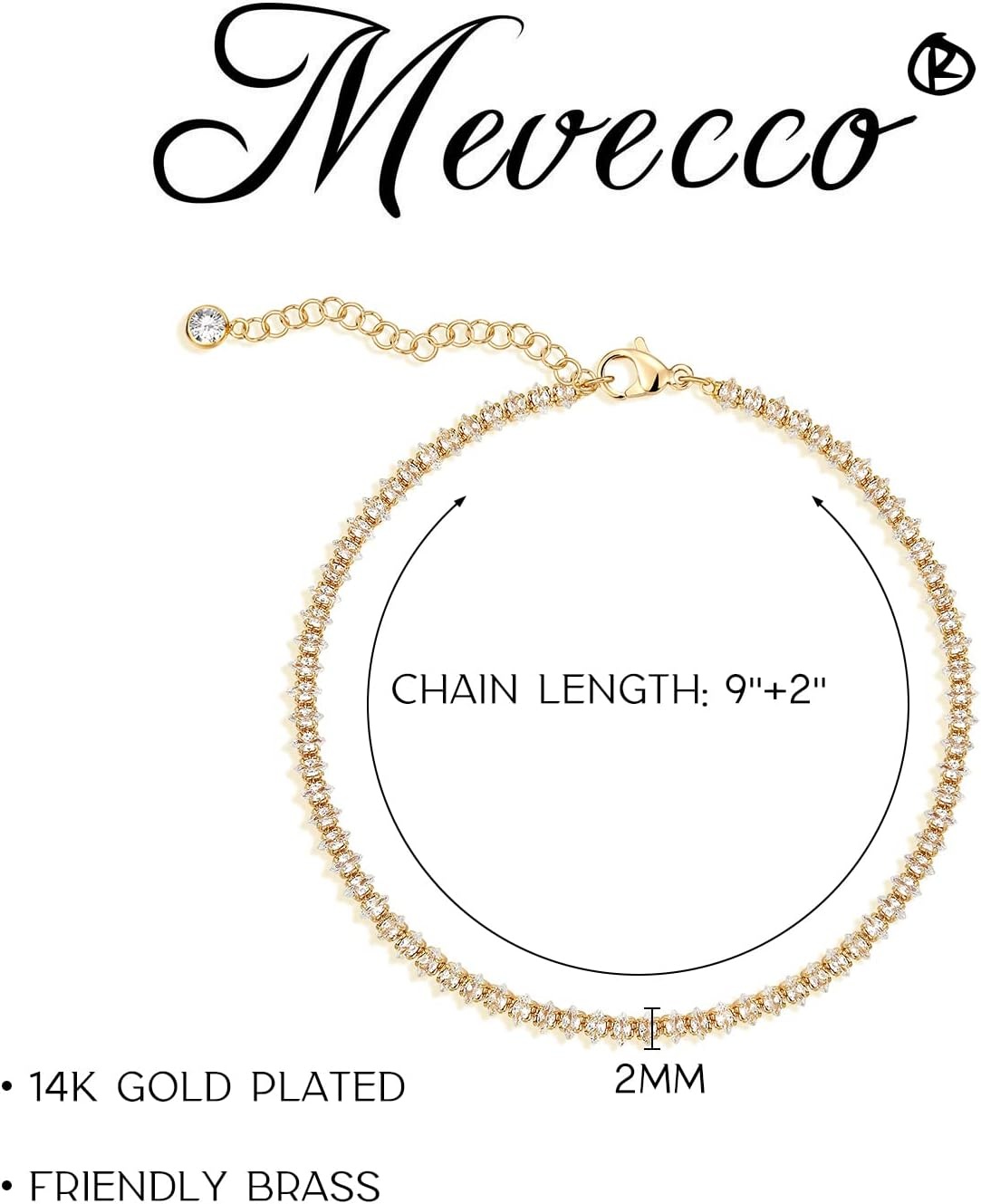 image:imageMEVECCO Anklet for Women Gold Chain 14K Gold Plated Dainty Boho Beach Summer Simple Foot Jewelry Ankle BraceletCZ Horse eye