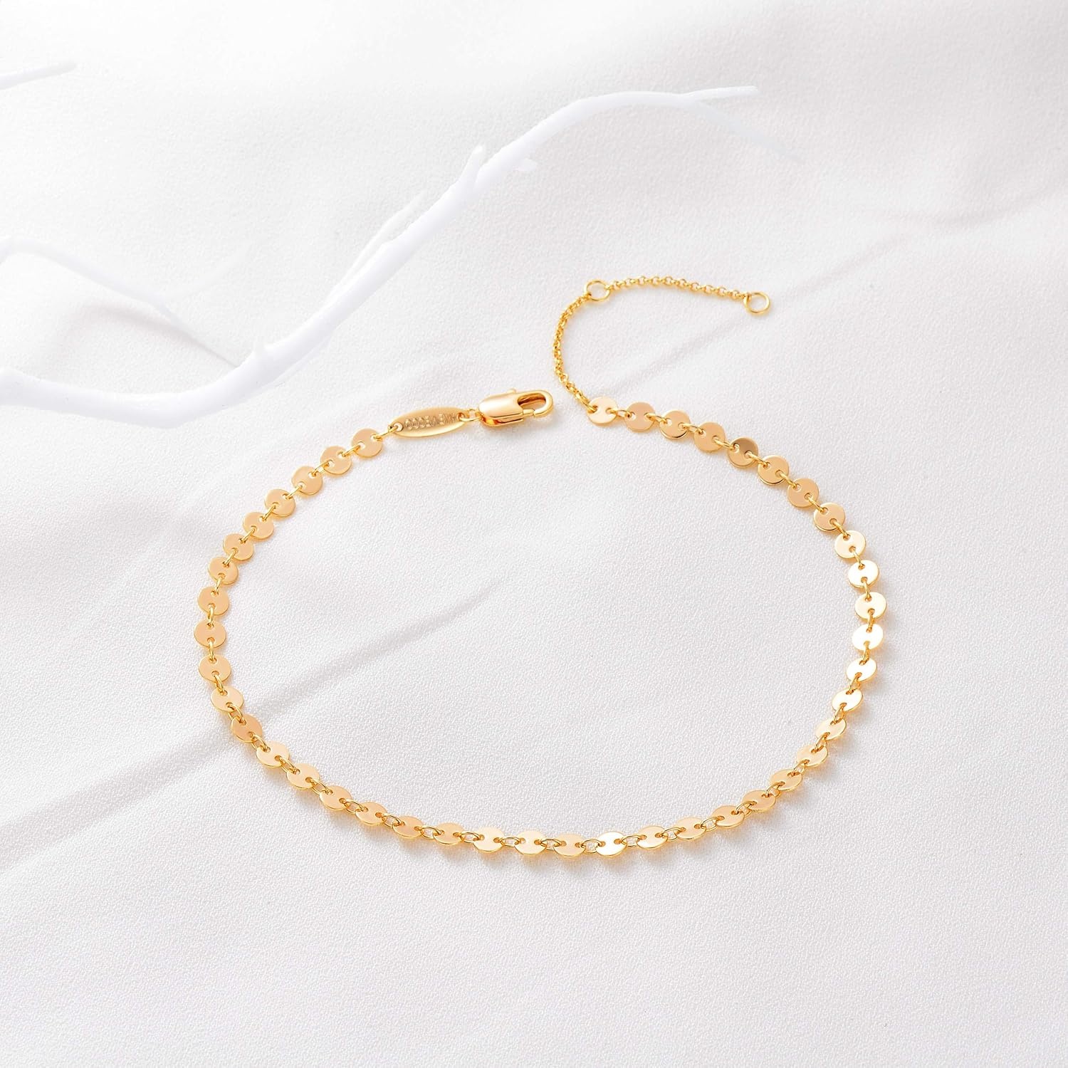 image:imageMEVECCO Anklet for Women Gold Chain 14K Gold Plated Dainty Boho Beach Summer Simple Foot Jewelry Ankle BraceletCoin