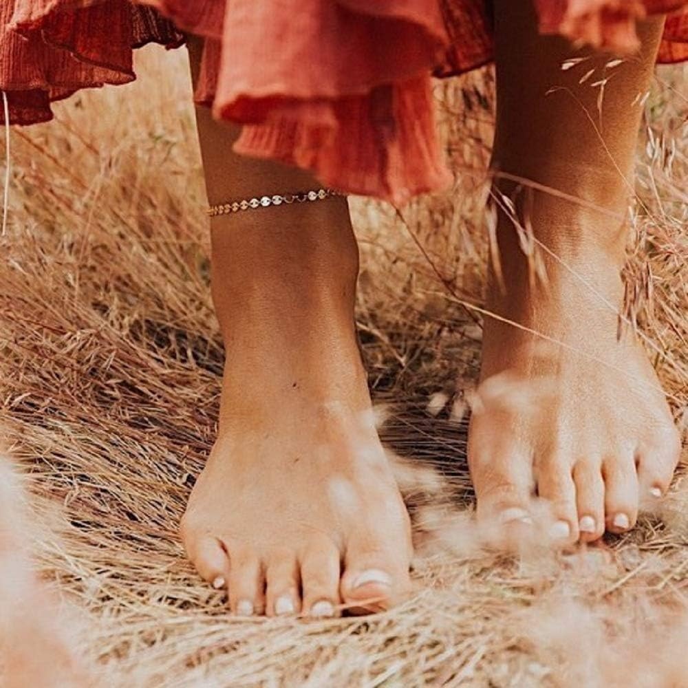image:imageMEVECCO Anklet for Women Gold Chain 14K Gold Plated Dainty Boho Beach Summer Simple Foot Jewelry Ankle BraceletCoin