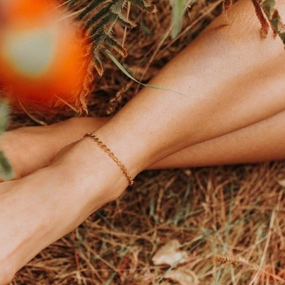 image:imageMEVECCO Anklet for Women Gold Chain 14K Gold Plated Dainty Boho Beach Summer Simple Foot Jewelry Ankle BraceletCoin
