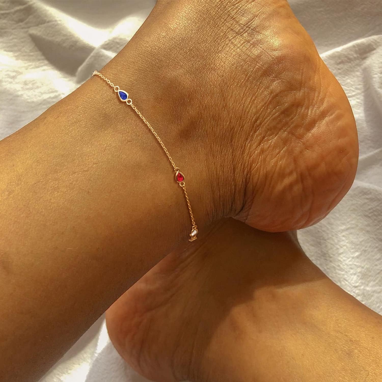 image:imageMEVECCO Anklet for Women Gold Chain 14K Gold Plated Dainty Boho Beach Summer Simple Foot Jewelry Ankle BraceletColorful CZ