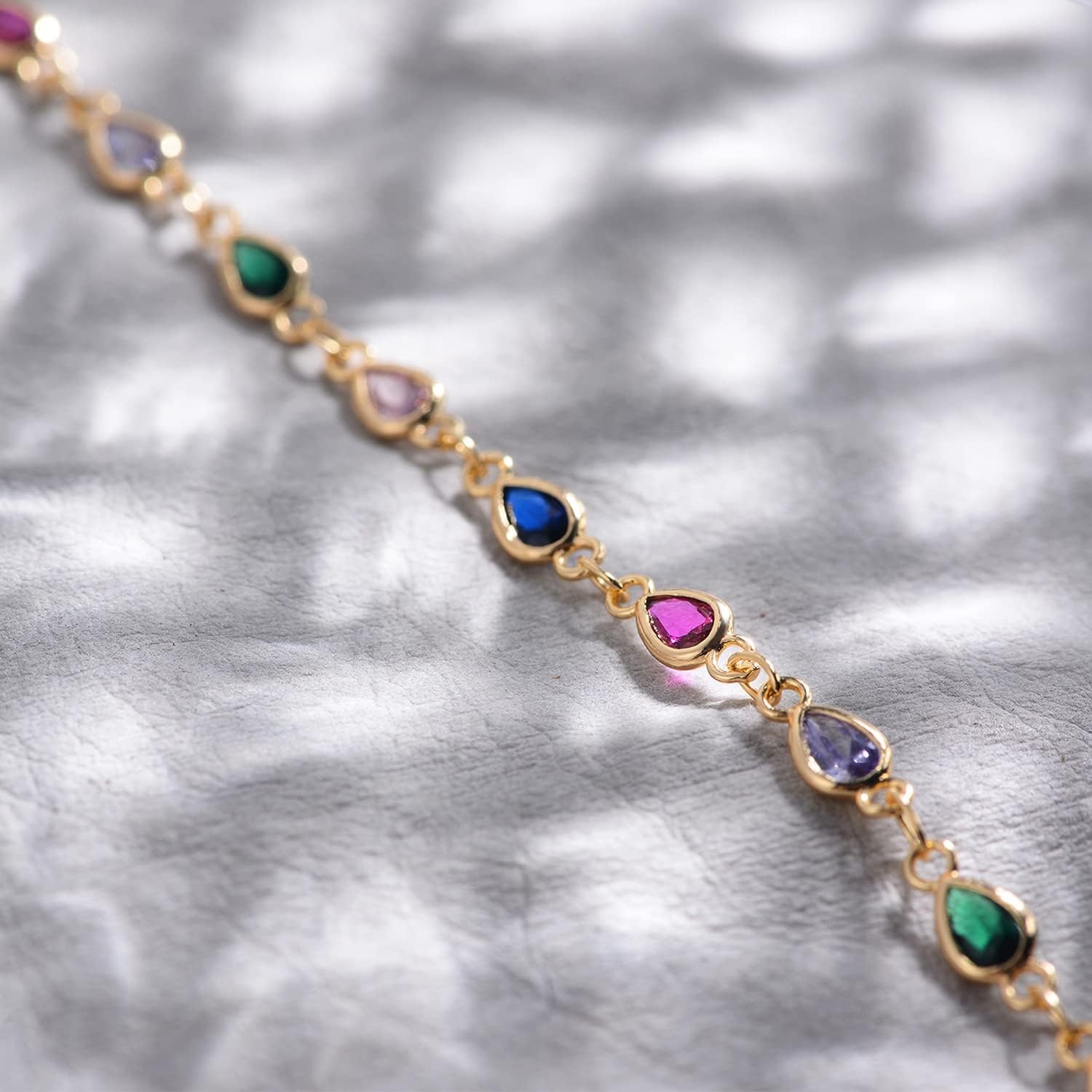 image:imageMEVECCO Anklet for Women Gold Chain 14K Gold Plated Dainty Boho Beach Summer Simple Foot Jewelry Ankle BraceletColorful CZ Chain