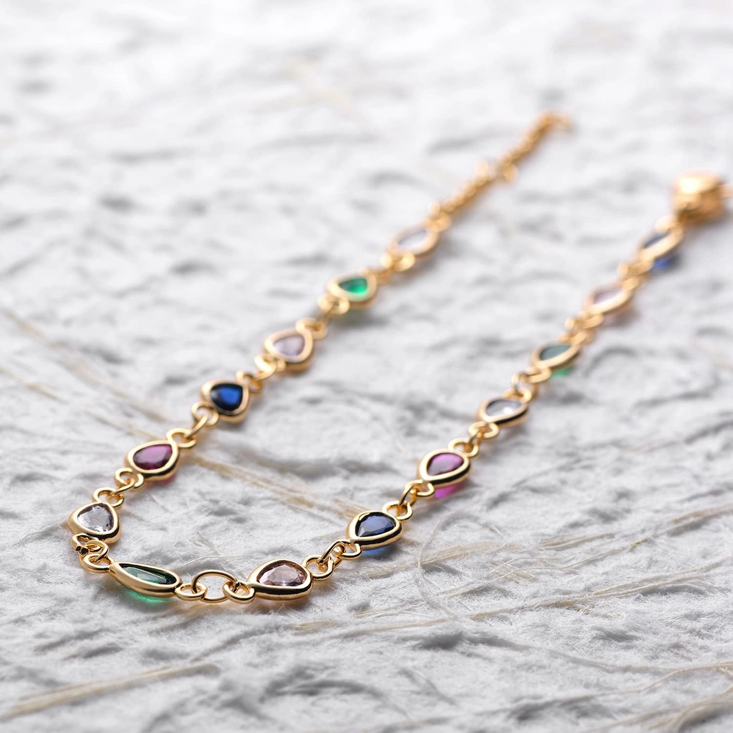 image:imageMEVECCO Anklet for Women Gold Chain 14K Gold Plated Dainty Boho Beach Summer Simple Foot Jewelry Ankle BraceletColorful CZ Chain