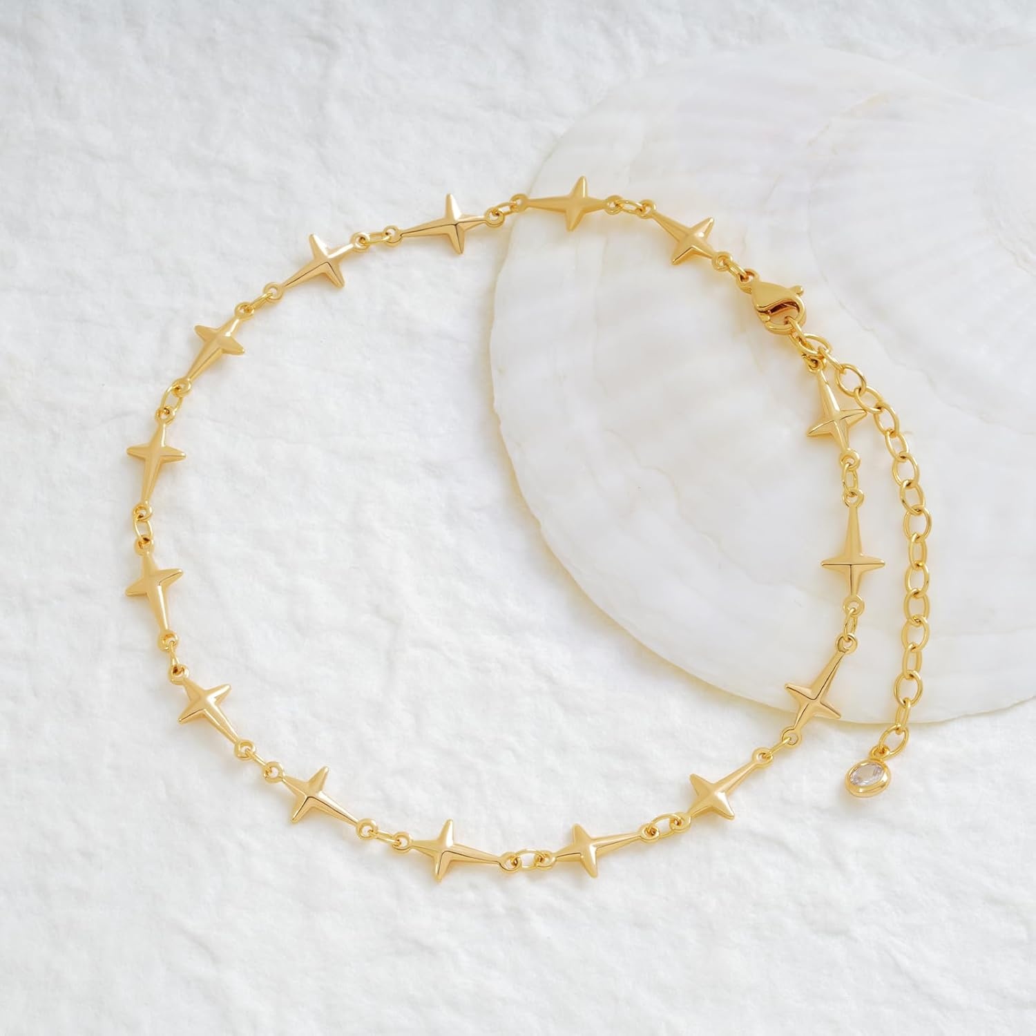 image:imageMEVECCO Anklet for Women Gold Chain 14K Gold Plated Dainty Boho Beach Summer Simple Foot Jewelry Ankle BraceletCross