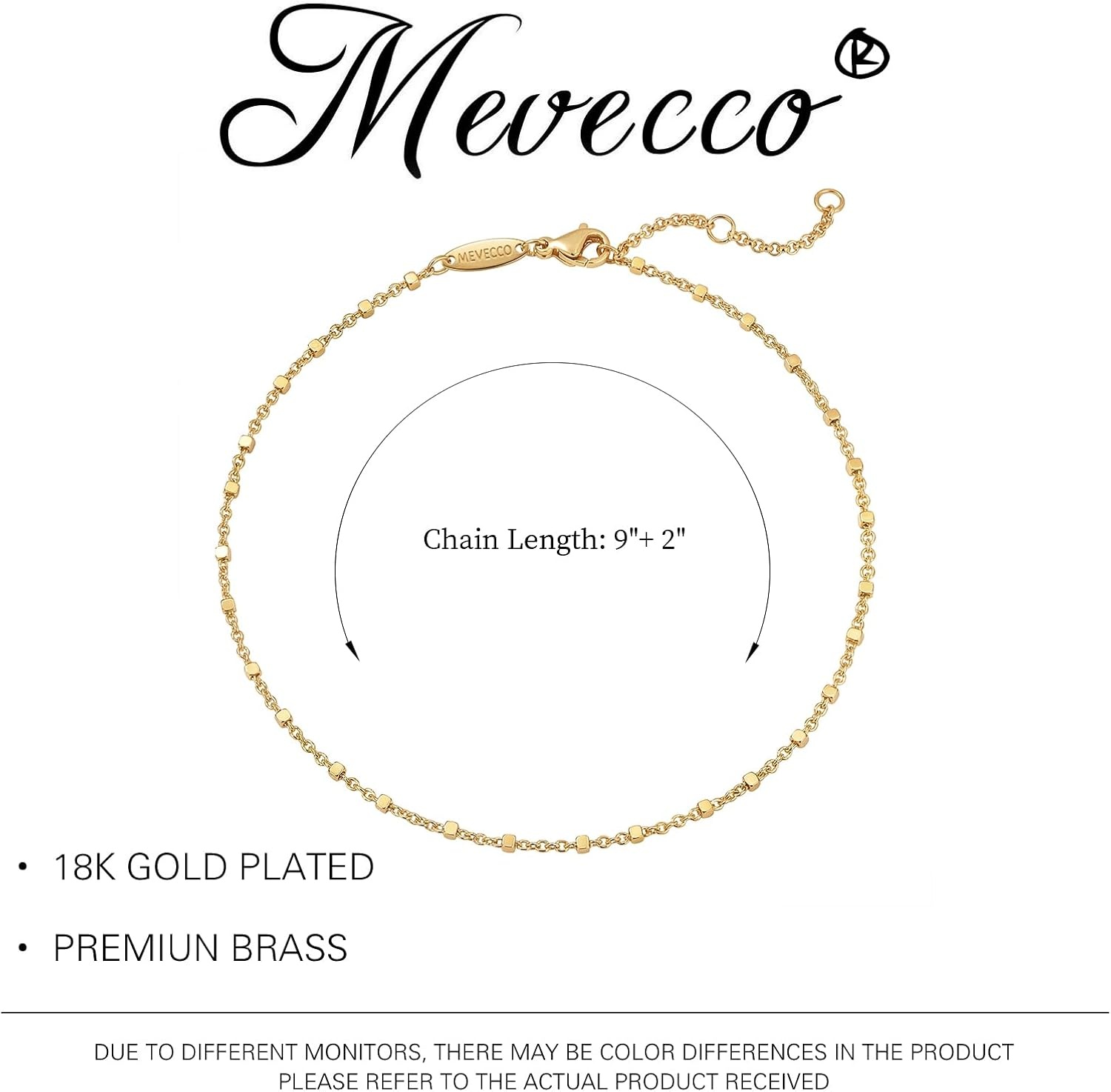 image:imageMEVECCO Anklet for Women Gold Chain 14K Gold Plated Dainty Boho Beach Summer Simple Foot Jewelry Ankle BraceletCube Beaded