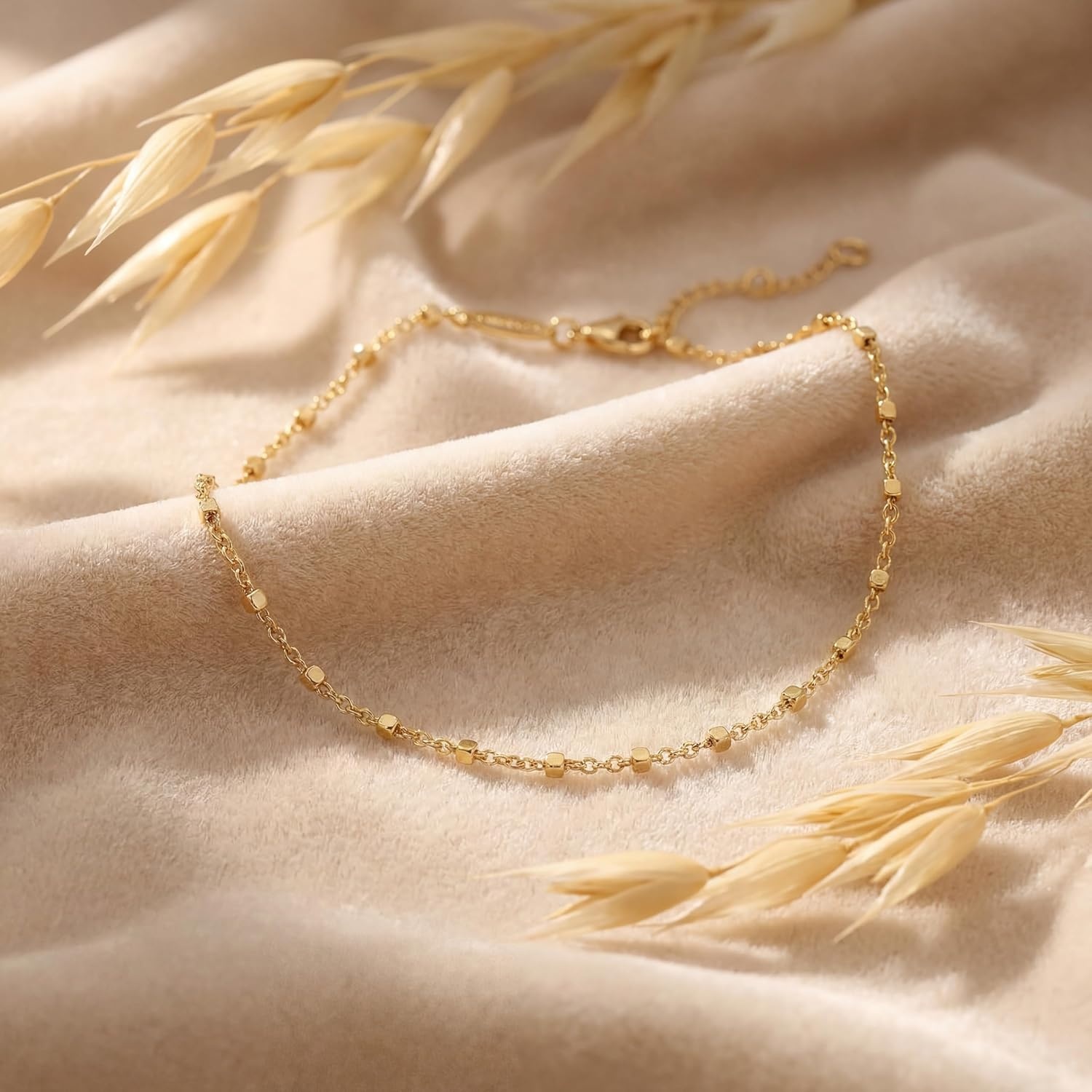 image:imageMEVECCO Anklet for Women Gold Chain 14K Gold Plated Dainty Boho Beach Summer Simple Foot Jewelry Ankle BraceletCube Beaded