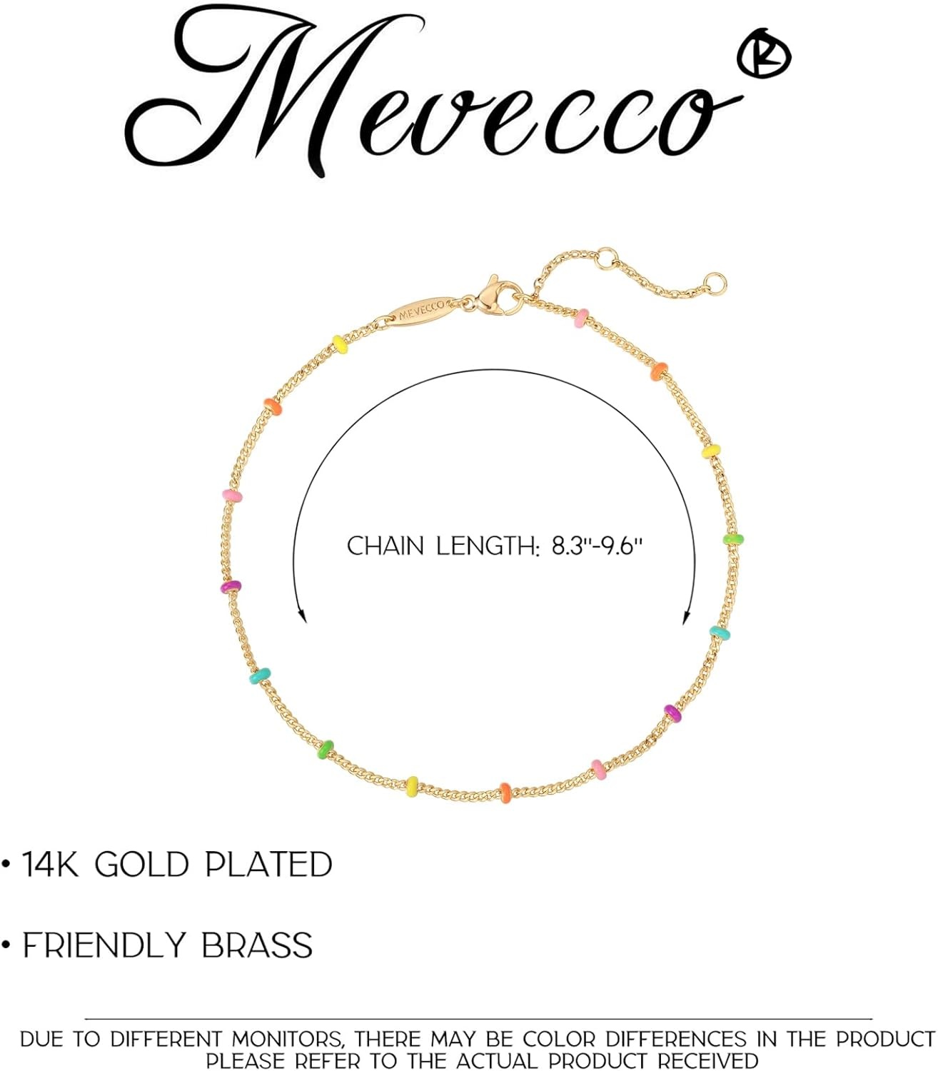 image:imageMEVECCO Anklet for Women Gold Chain 14K Gold Plated Dainty Boho Beach Summer Simple Foot Jewelry Ankle BraceletEnameled Multicolor Ball