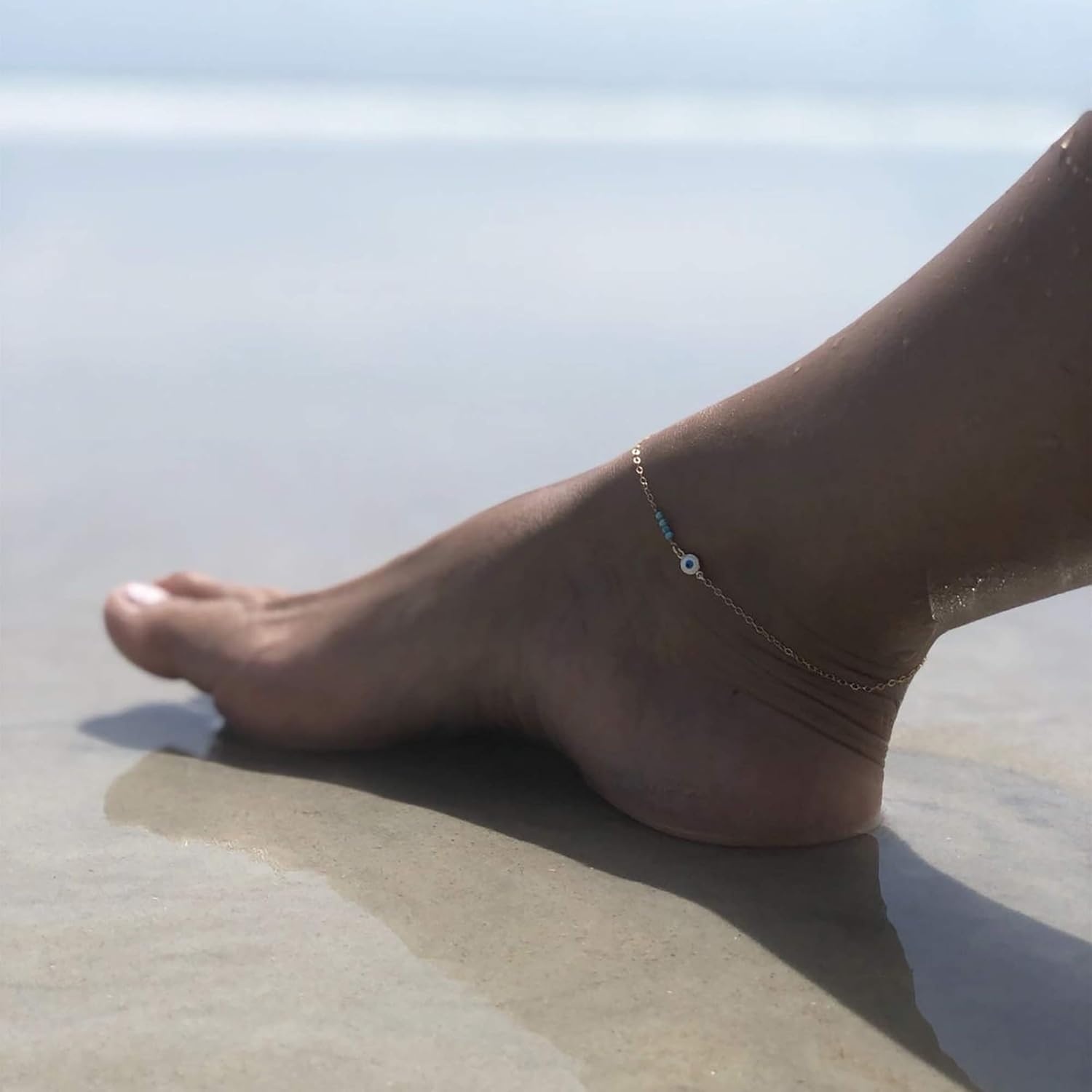 image:imageMEVECCO Anklet for Women Gold Chain 14K Gold Plated Dainty Boho Beach Summer Simple Foot Jewelry Ankle BraceletEvil Eye