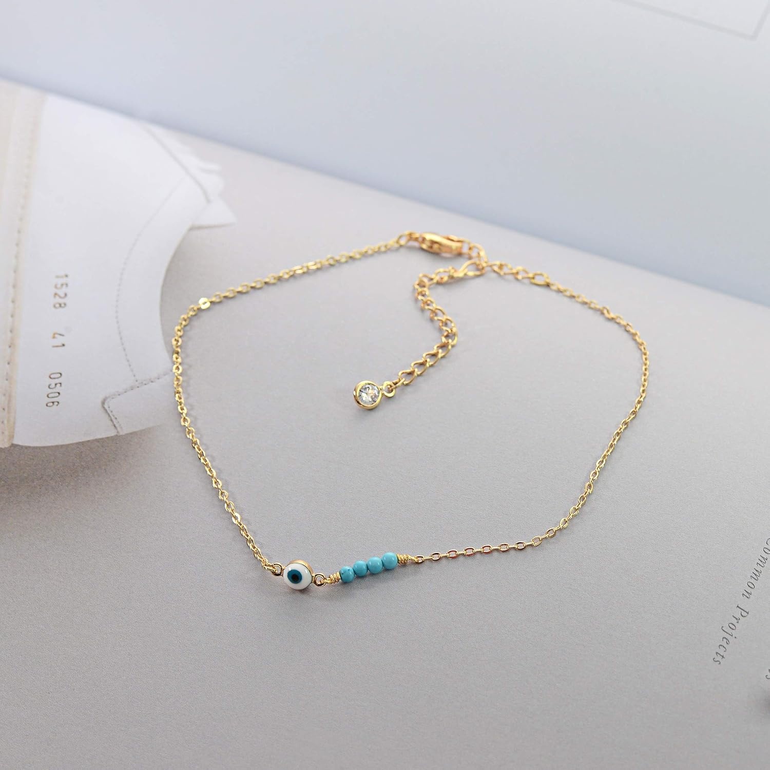 image:imageMEVECCO Anklet for Women Gold Chain 14K Gold Plated Dainty Boho Beach Summer Simple Foot Jewelry Ankle BraceletEvil Eye