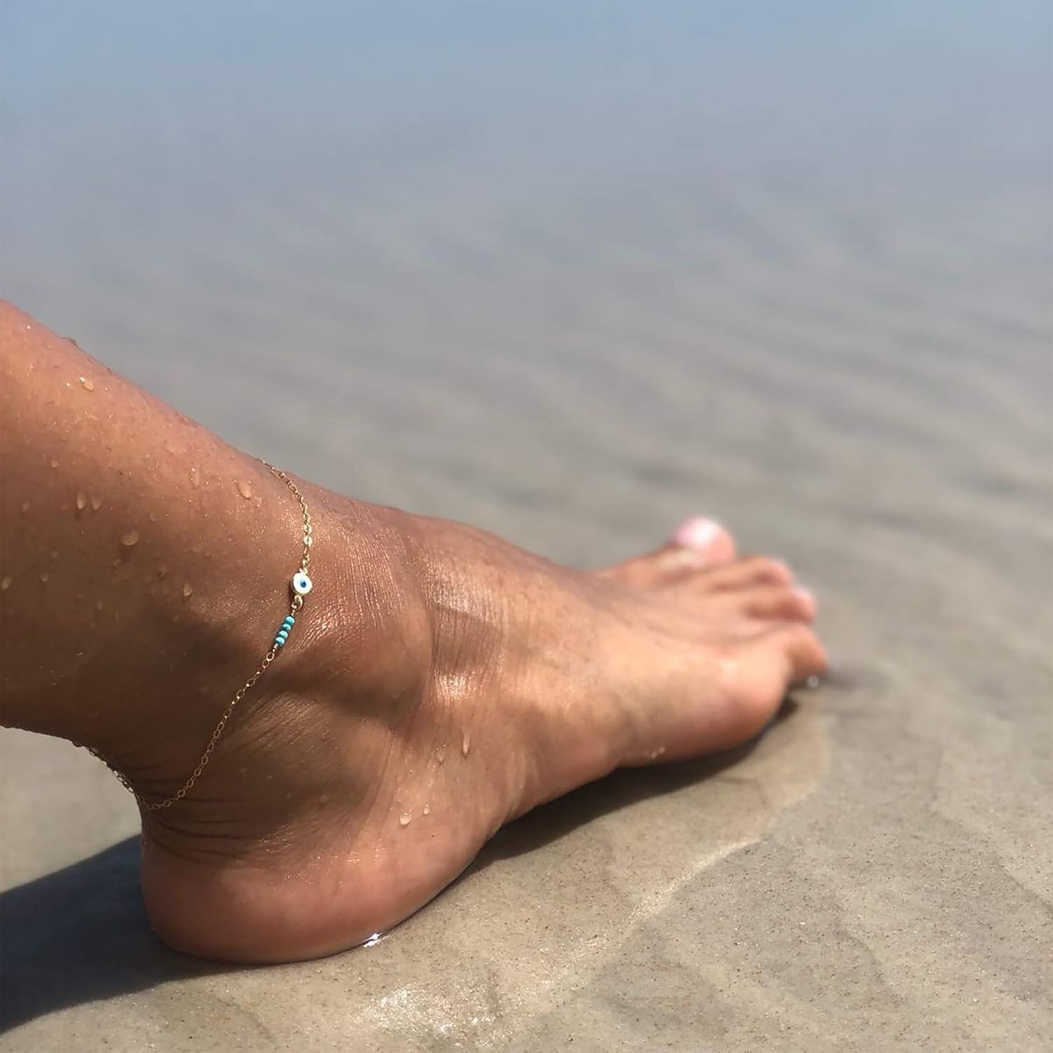 image:imageMEVECCO Anklet for Women Gold Chain 14K Gold Plated Dainty Boho Beach Summer Simple Foot Jewelry Ankle BraceletEvil Eye