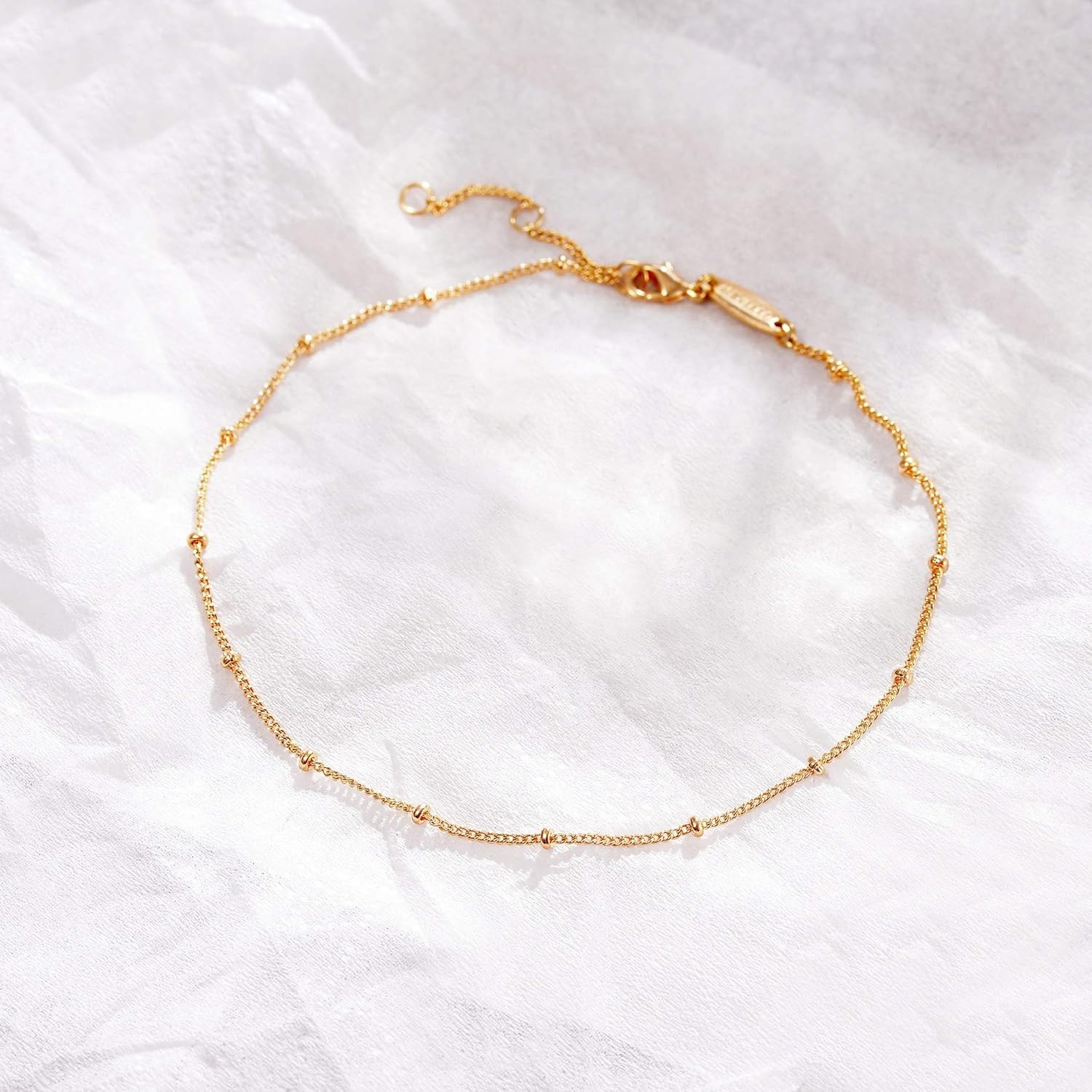 image:imageMEVECCO Anklet for Women Gold Chain 14K Gold Plated Dainty Boho Beach Summer Simple Foot Jewelry Ankle BraceletGold Bead