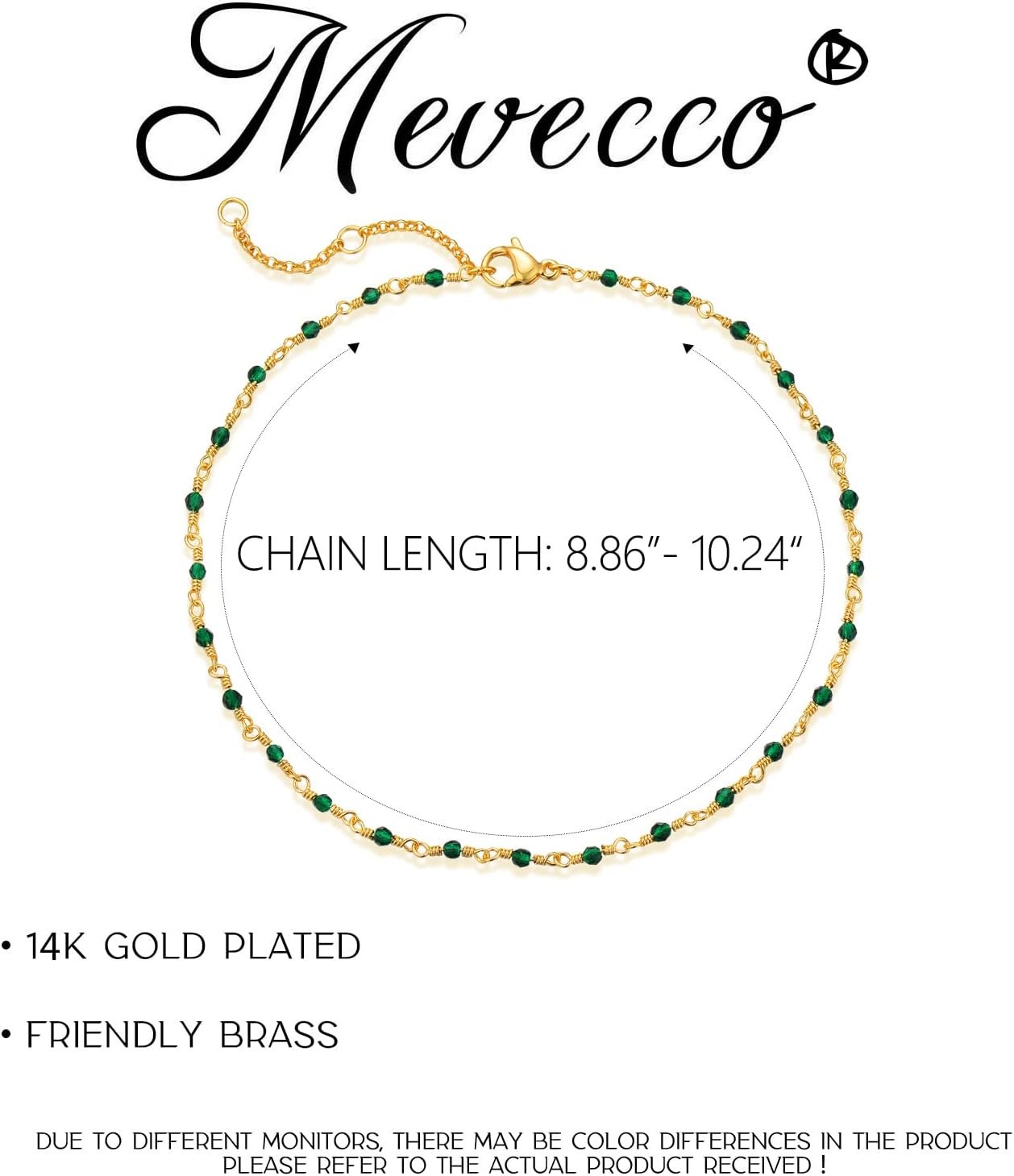 image:imageMEVECCO Anklet for Women Gold Chain 14K Gold Plated Dainty Boho Beach Summer Simple Foot Jewelry Ankle BraceletGreen cz