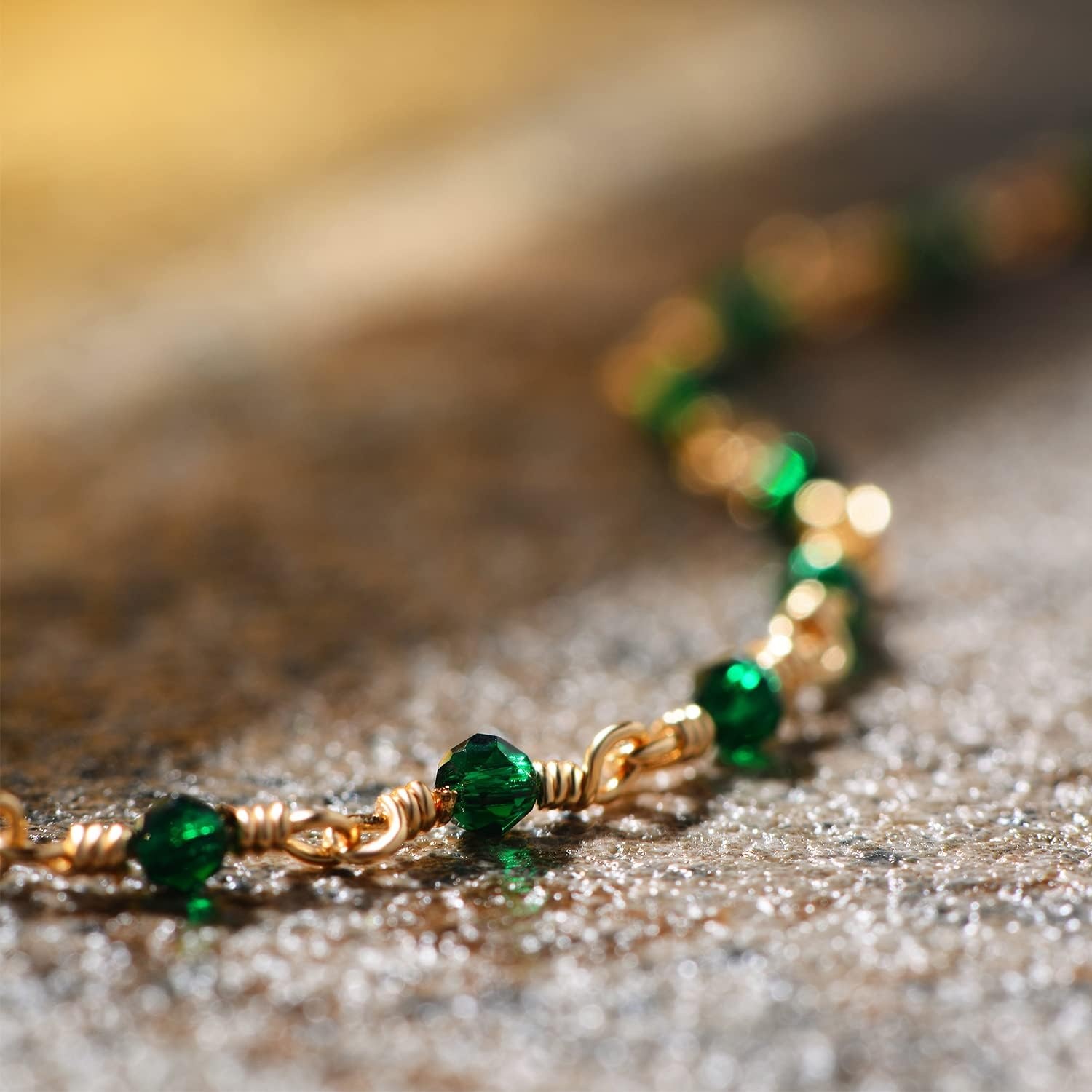 image:imageMEVECCO Anklet for Women Gold Chain 14K Gold Plated Dainty Boho Beach Summer Simple Foot Jewelry Ankle BraceletGreen cz