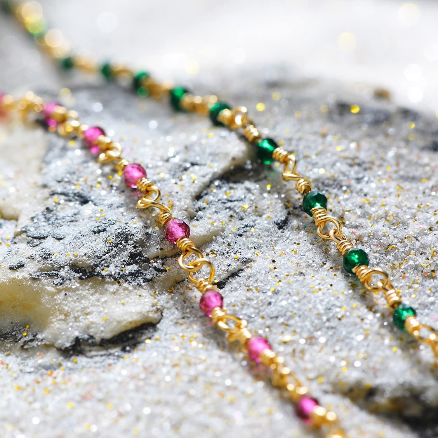 image:imageMEVECCO Anklet for Women Gold Chain 14K Gold Plated Dainty Boho Beach Summer Simple Foot Jewelry Ankle BraceletGreen cz