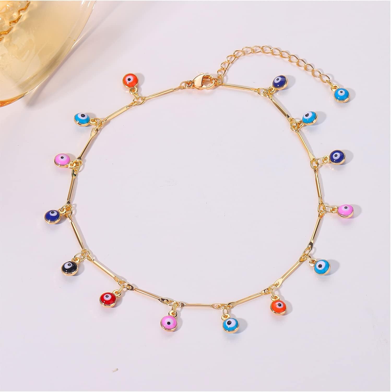 image:imageMEVECCO Anklet for Women Gold Chain 14K Gold Plated Dainty Boho Beach Summer Simple Foot Jewelry Ankle BraceletMuiltcolor Evil Eye