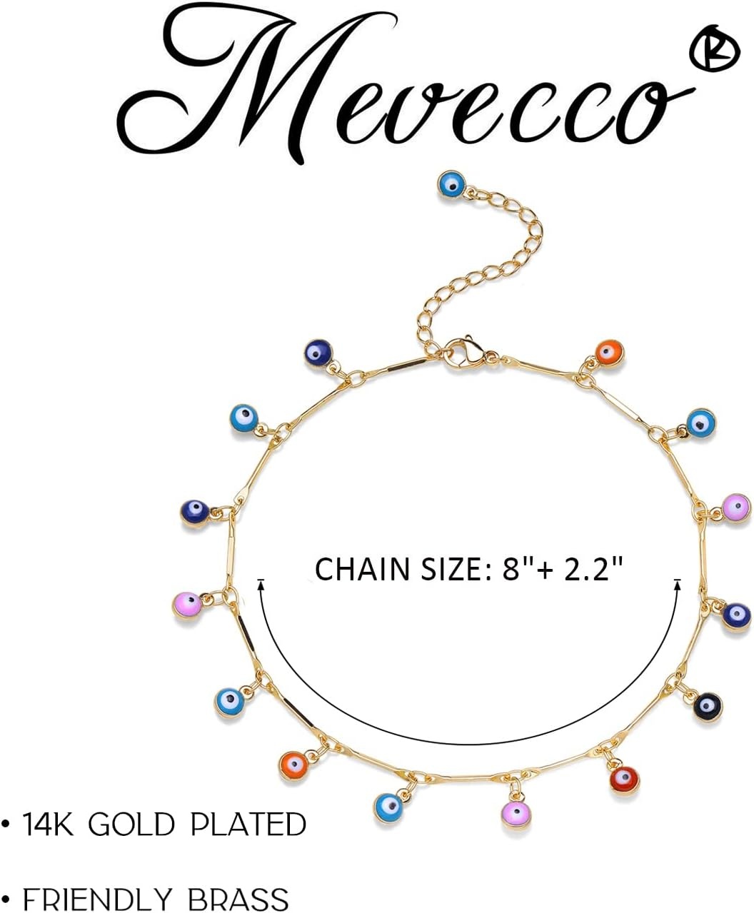 image:imageMEVECCO Anklet for Women Gold Chain 14K Gold Plated Dainty Boho Beach Summer Simple Foot Jewelry Ankle BraceletMuiltcolor Evil Eye