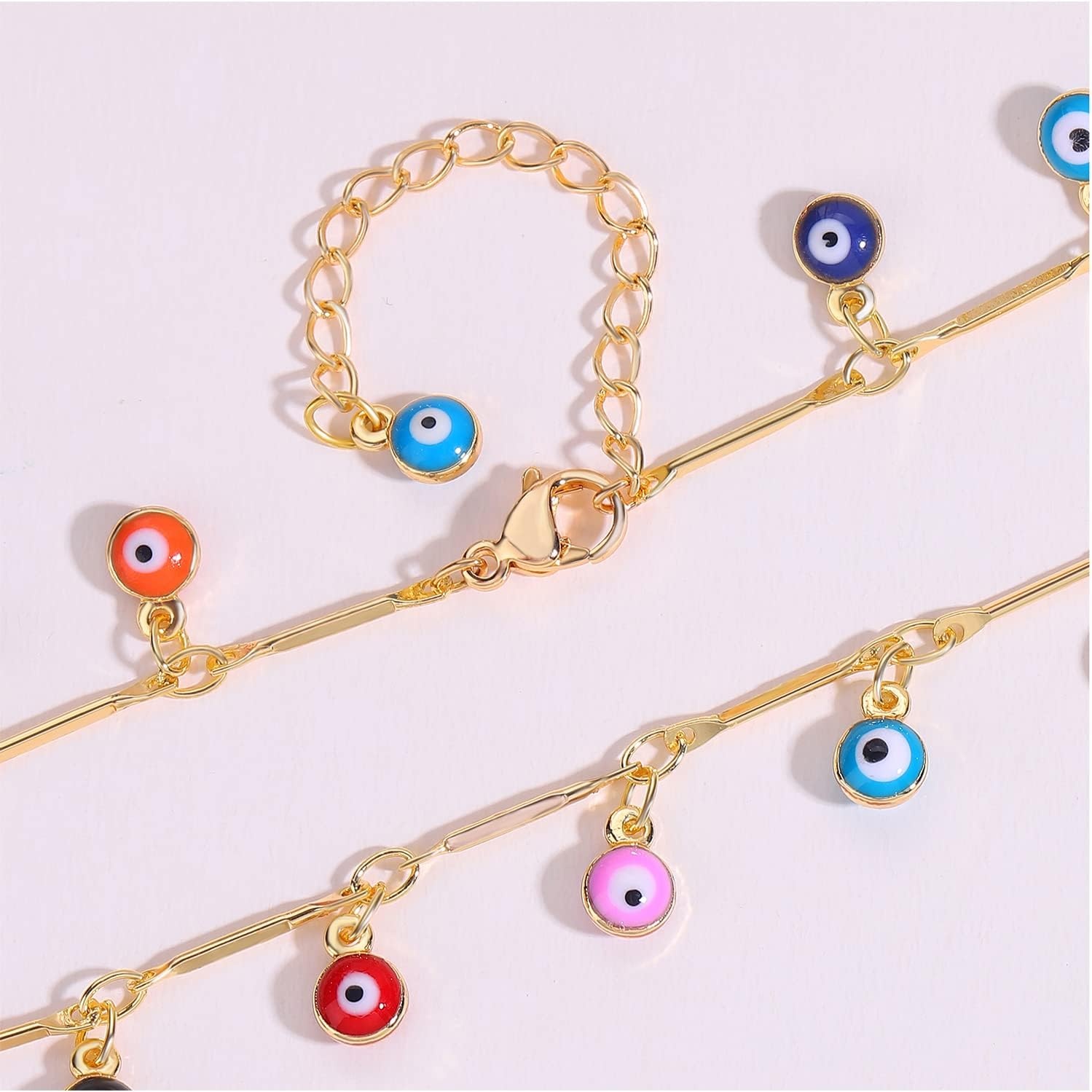 image:imageMEVECCO Anklet for Women Gold Chain 14K Gold Plated Dainty Boho Beach Summer Simple Foot Jewelry Ankle BraceletMuiltcolor Evil Eye