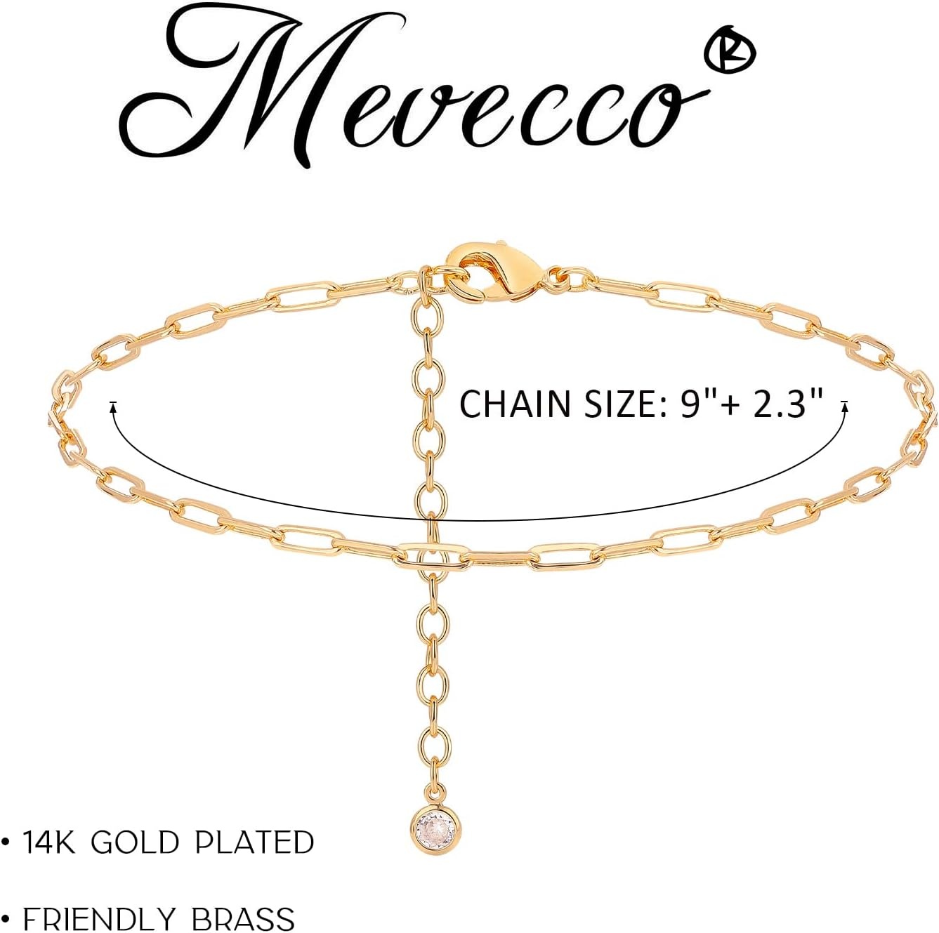 image:imageMEVECCO Anklet for Women Gold Chain 14K Gold Plated Dainty Boho Beach Summer Simple Foot Jewelry Ankle BraceletPaperClip Chain Thin