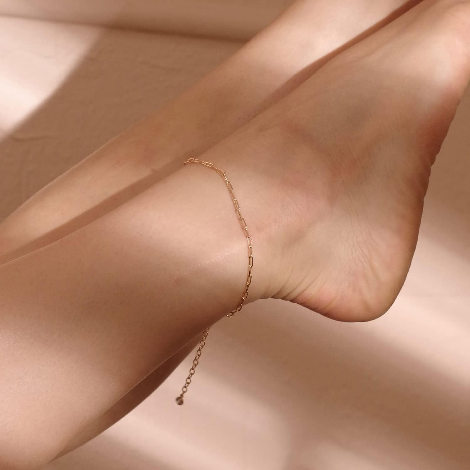 image:imageMEVECCO Anklet for Women Gold Chain 14K Gold Plated Dainty Boho Beach Summer Simple Foot Jewelry Ankle BraceletPaperClip Chain Thin