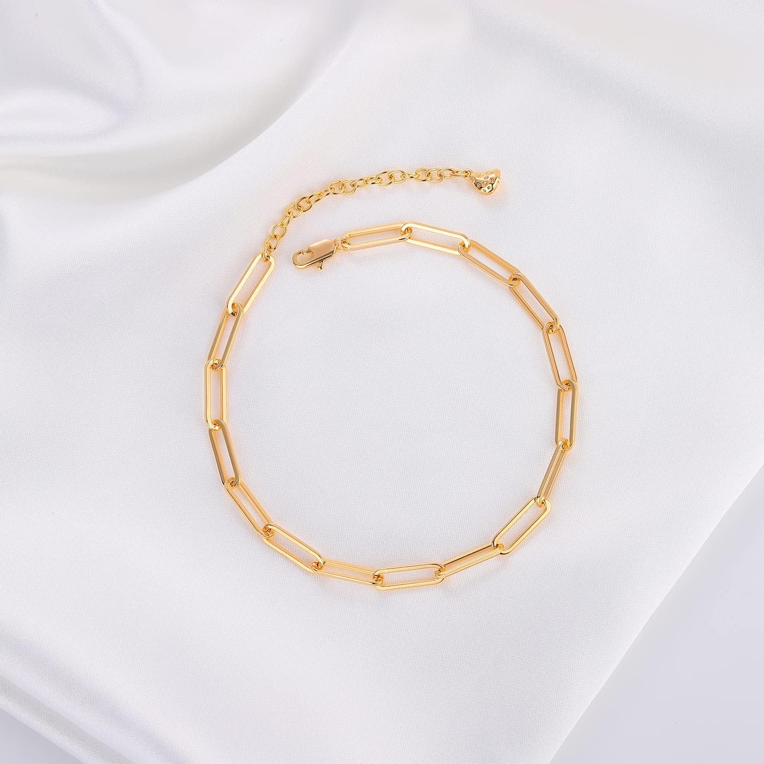 image:imageMEVECCO Anklet for Women Gold Chain 14K Gold Plated Dainty Boho Beach Summer Simple Foot Jewelry Ankle BraceletPaperclip Chain Big