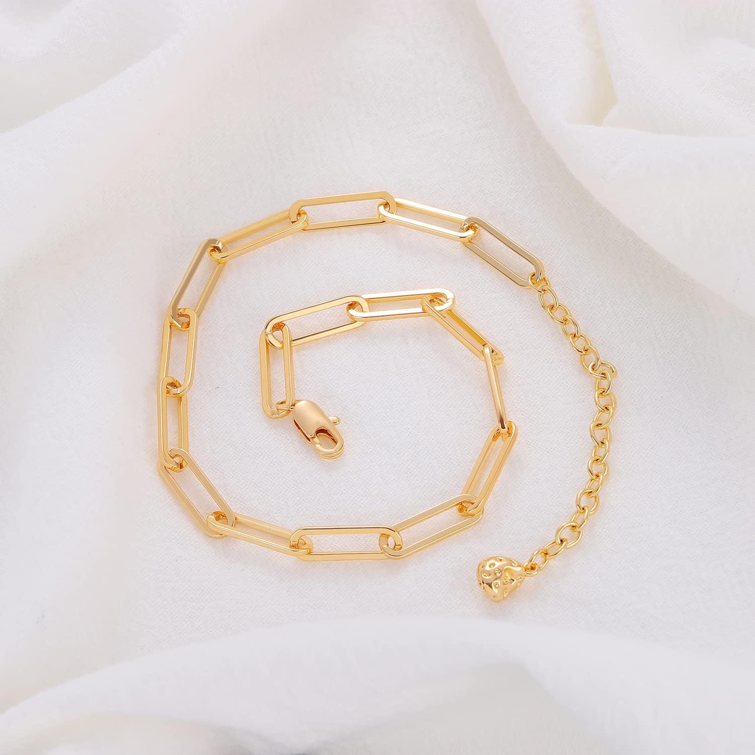 image:imageMEVECCO Anklet for Women Gold Chain 14K Gold Plated Dainty Boho Beach Summer Simple Foot Jewelry Ankle BraceletPaperclip Chain Big