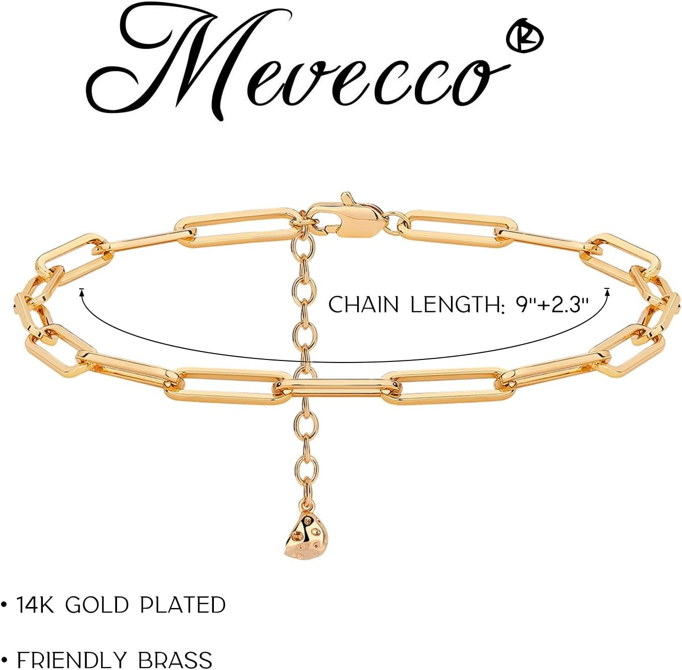 image:imageMEVECCO Anklet for Women Gold Chain 14K Gold Plated Dainty Boho Beach Summer Simple Foot Jewelry Ankle BraceletPaperclip Chain Big