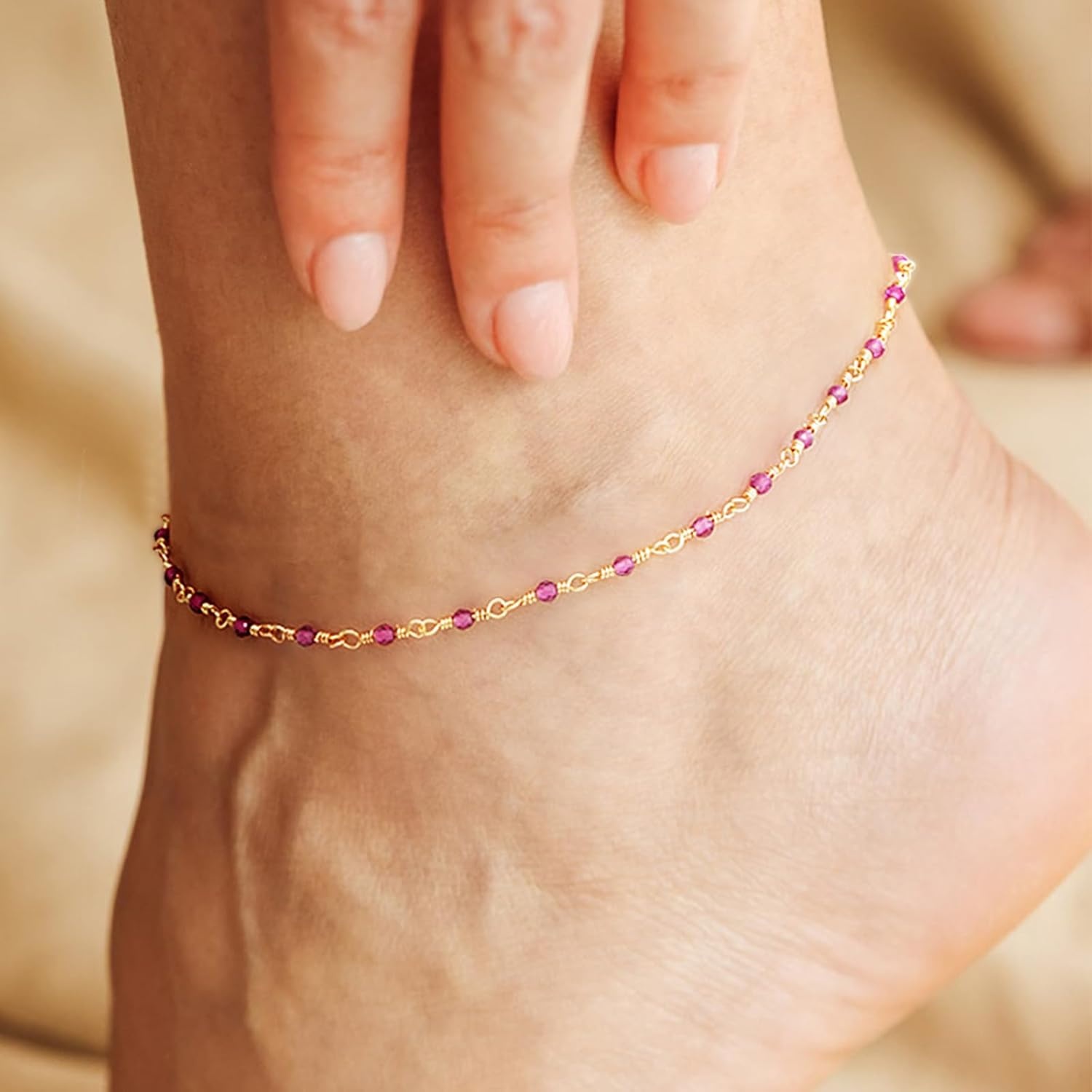 image:imageMEVECCO Anklet for Women Gold Chain 14K Gold Plated Dainty Boho Beach Summer Simple Foot Jewelry Ankle BraceletRose cz