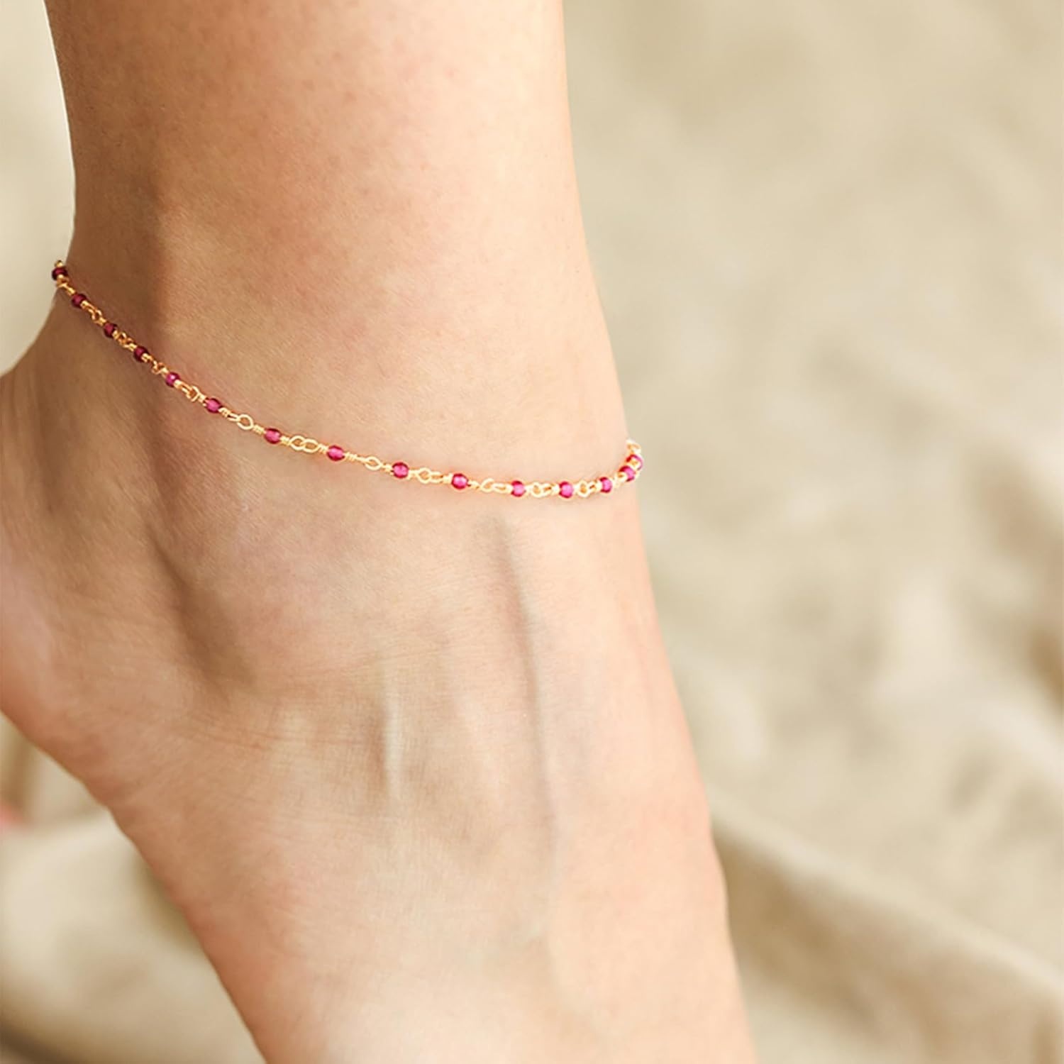 image:imageMEVECCO Anklet for Women Gold Chain 14K Gold Plated Dainty Boho Beach Summer Simple Foot Jewelry Ankle BraceletRose cz
