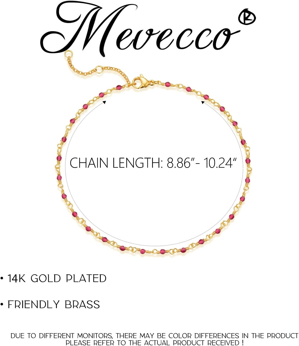 image:imageMEVECCO Anklet for Women Gold Chain 14K Gold Plated Dainty Boho Beach Summer Simple Foot Jewelry Ankle BraceletRose cz