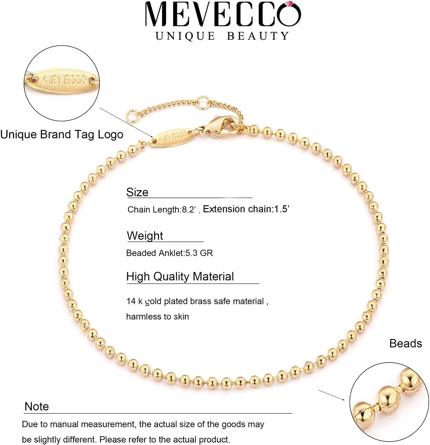 image:imageMEVECCO Anklet for Women Gold Chain 14K Gold Plated Dainty Boho Beach Summer Simple Foot Jewelry Ankle BraceletSatellite Beaded
